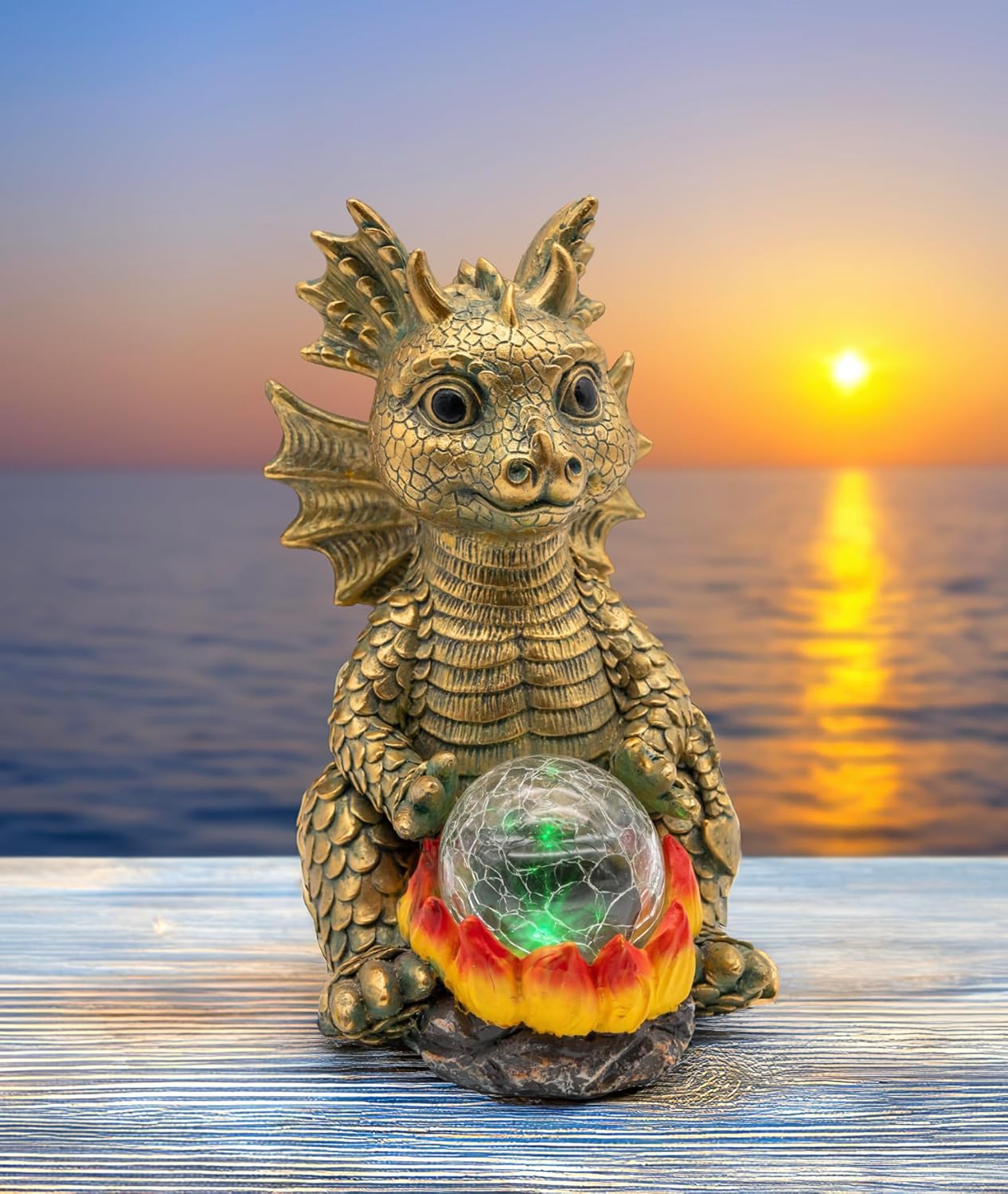 Garden Outdoor Dragon Decor Statues Figurine Solar Lights, Gifts for Mom,Patio Balcony Yard Lawn Color - Charging Ornament Decor,Waterproof Halloween Decorative Lights,Year-Round (Gold)
