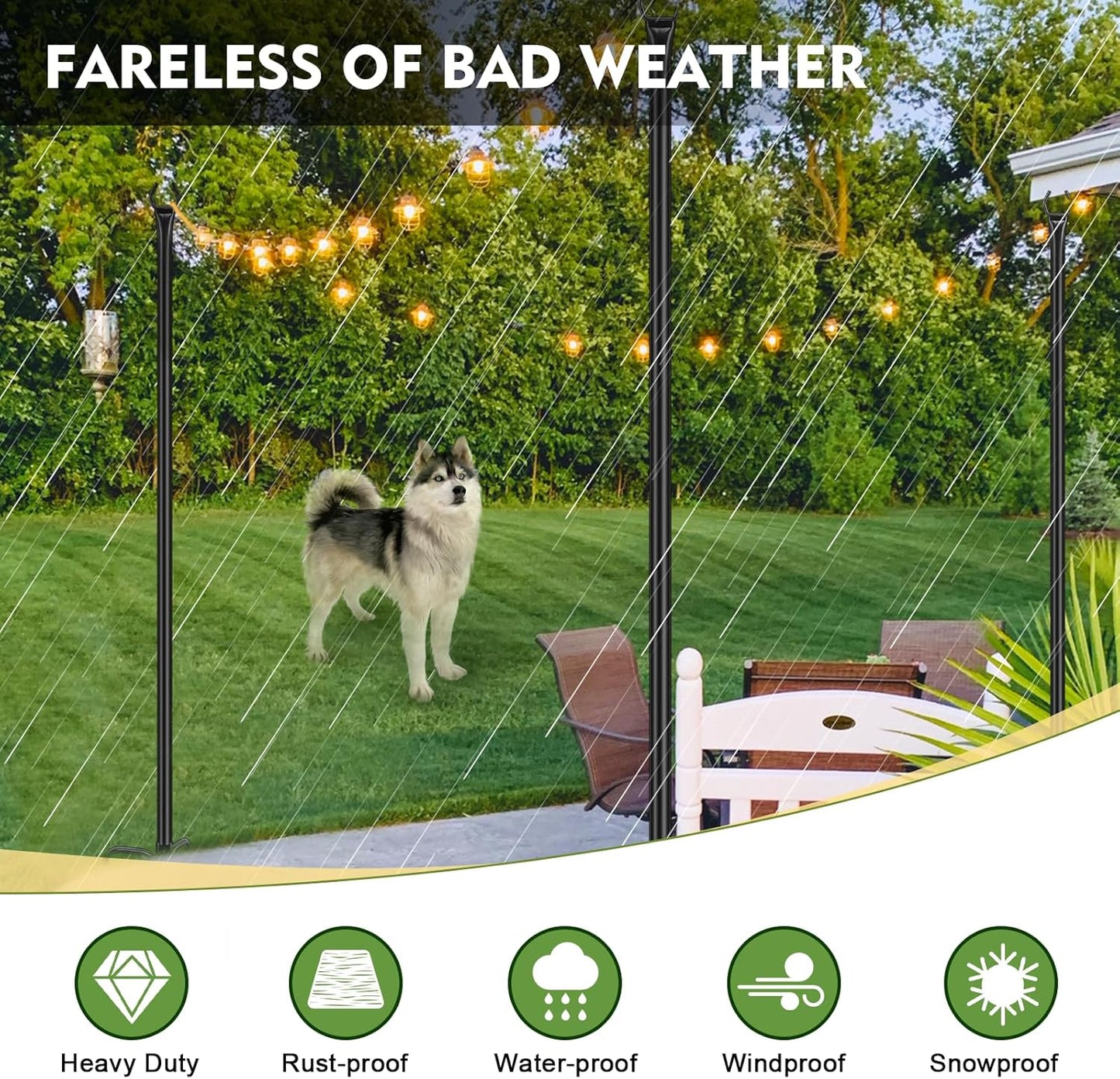 FEED GARDEN String Light Poles for Outside,9.8FT Metal Poles for Outdoor String Lights, Stand Poles for Deck, Garden, Patio, Wedding, Backyard, Christmas Party 4 Pack