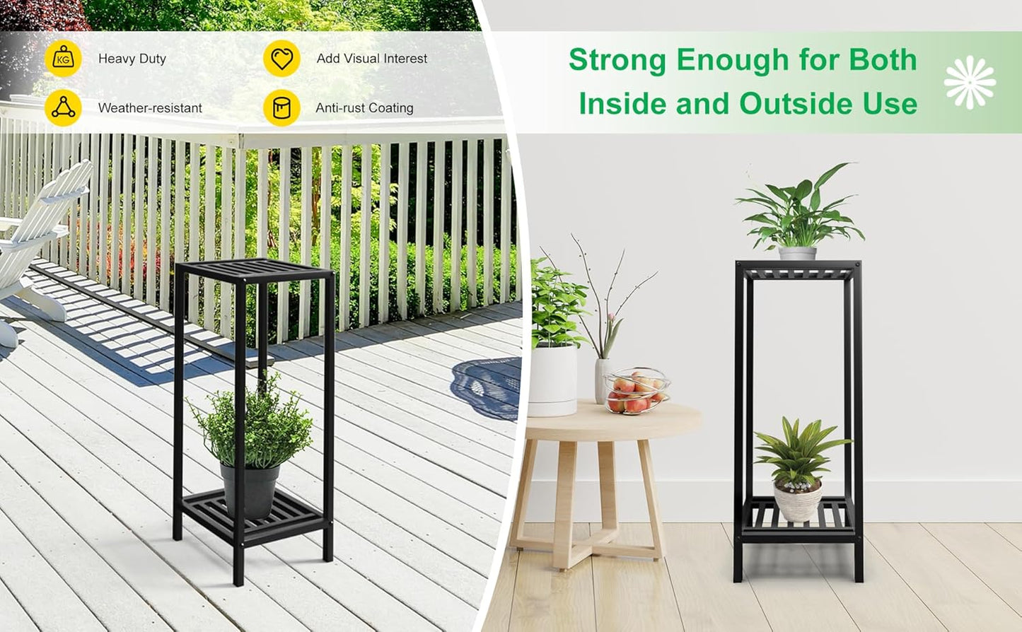 Zhongma 2 Tier 30" Tall Indoor Outdoor Plant Stand, 12 L x 12 W x 30 H