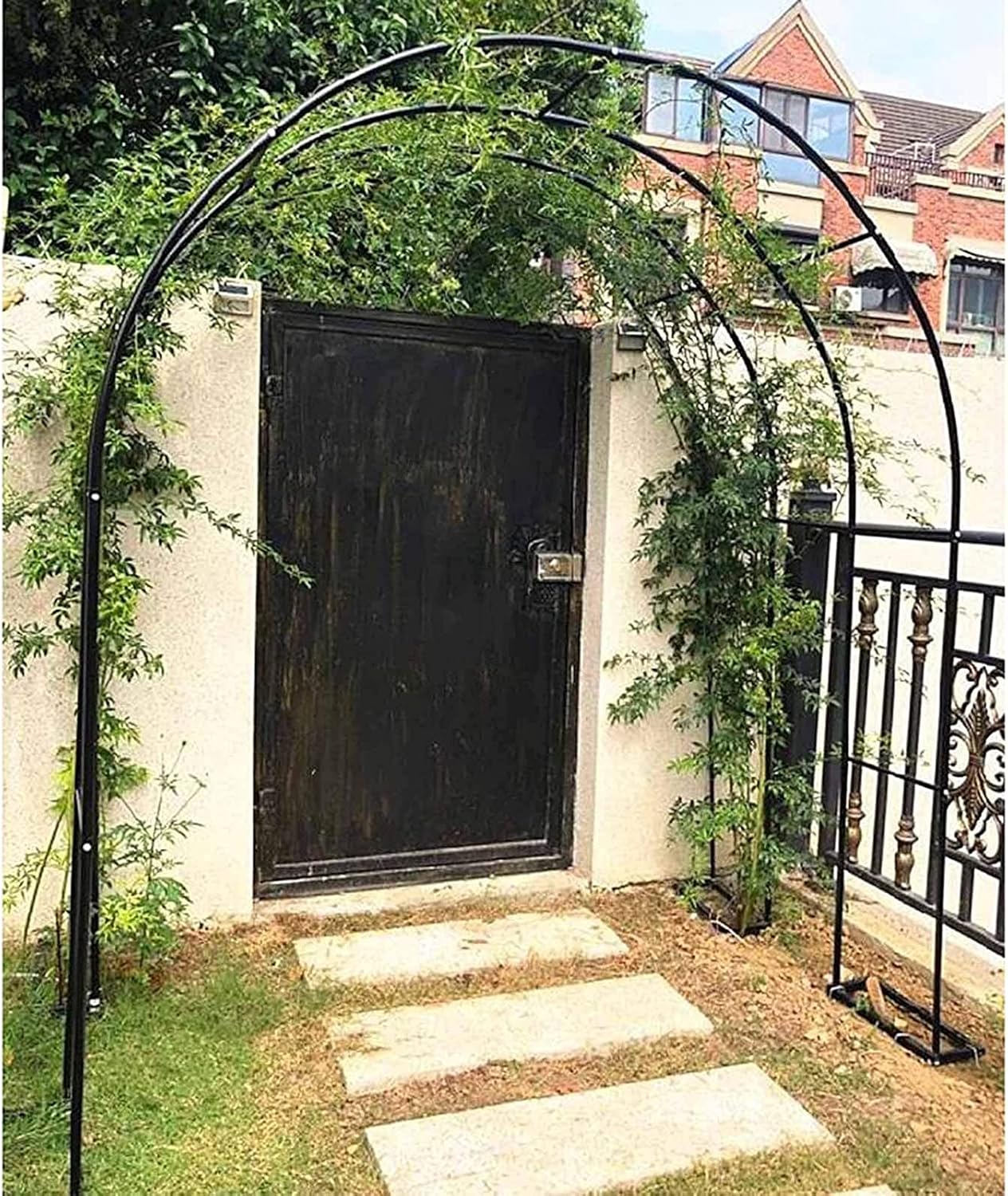 Metal Garden Arch for Weddings & Events - Rose Arbor Trellis for Outdoor/Indoor Decoration, Climbing Plants Support, Patio Entryway - Black (W240xH220cm/94.5x86.6inch)