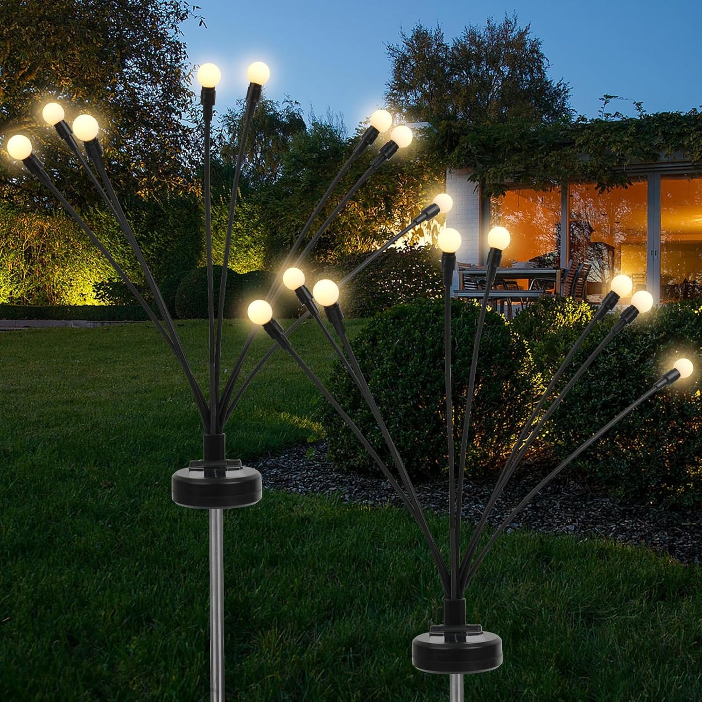2pack Firefly Solar Garden Lights 16led Sensor Light Waterproof for Garden Decoration Yard Pathway ，Halloween，Parties，Wedding， Christmas Decoration (White)