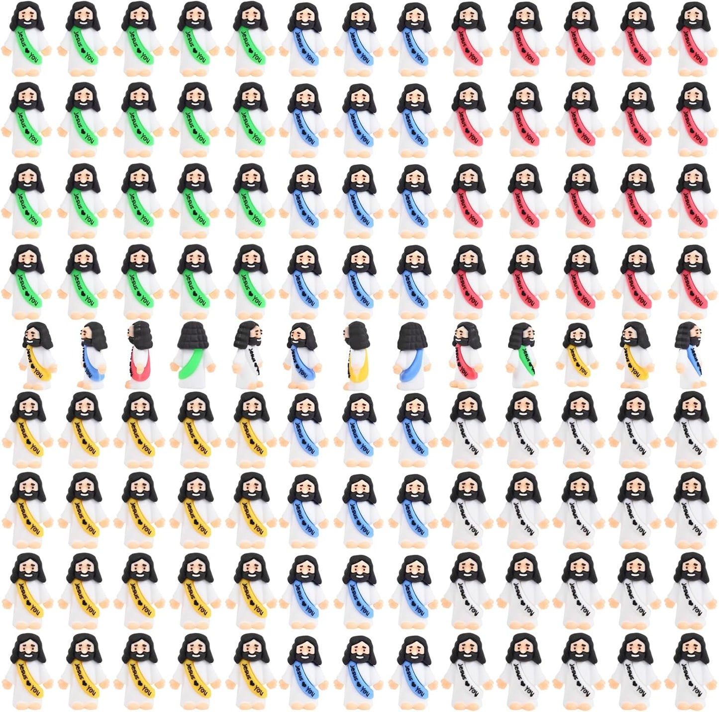 100 PCS Little Jesus Figures, Mini Jesus Figurines in Bulk, Tiny Pocket Rubber Jesus Love You Figure for Religious Party Favors, Sunday School, Baptism Gift, Easter Egg Stuffers (100)