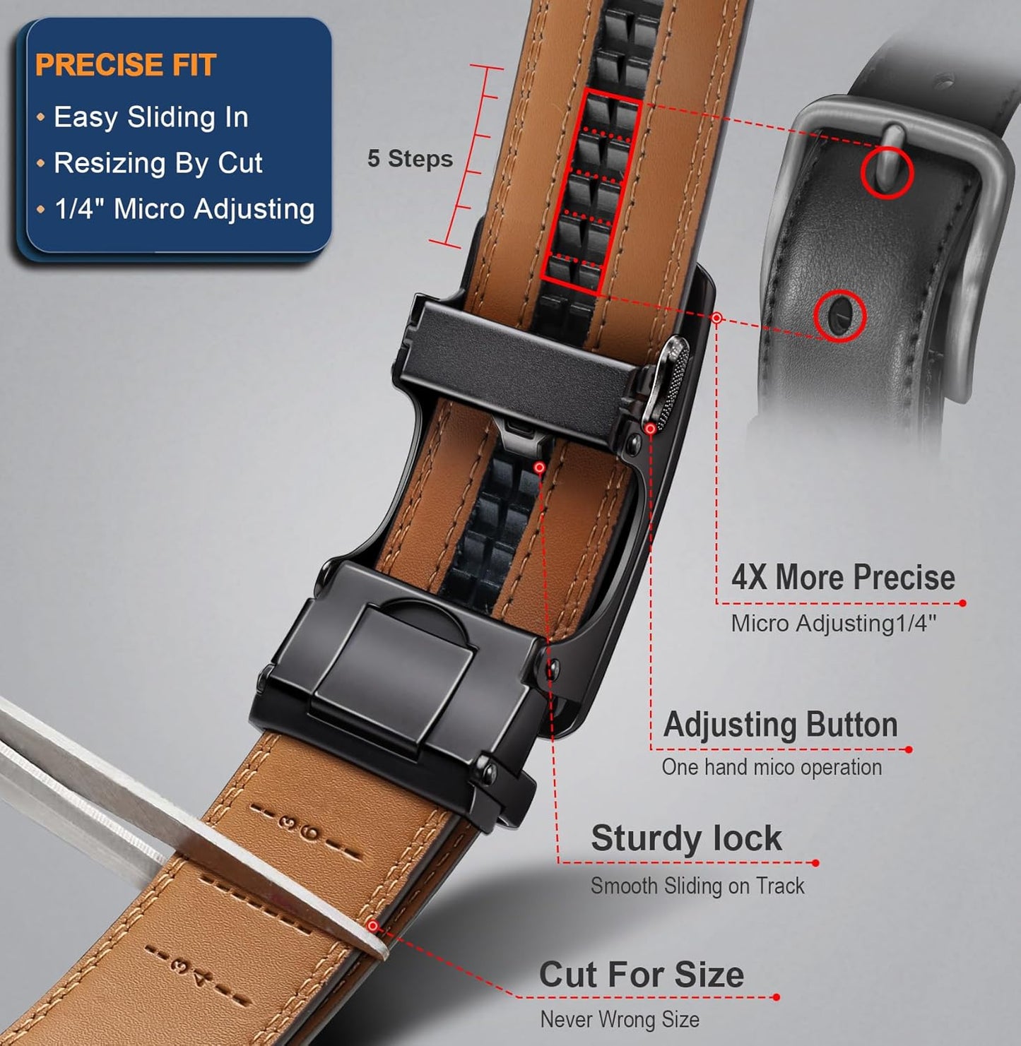 BULLIANT Men's Belt,Slide Ratchet Belt Adjsutable For Men Suit Casual 