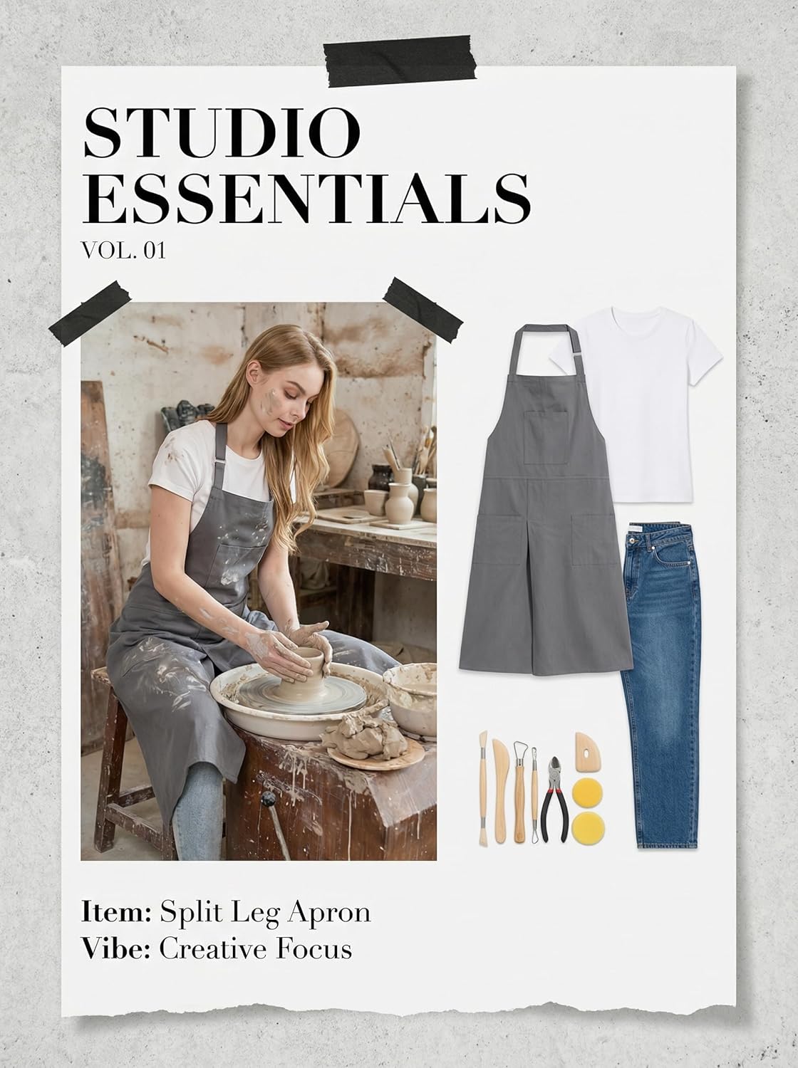 Molaxhome Split Apron with 3 Pockets,Unisex Pottery Apron with Adjusta