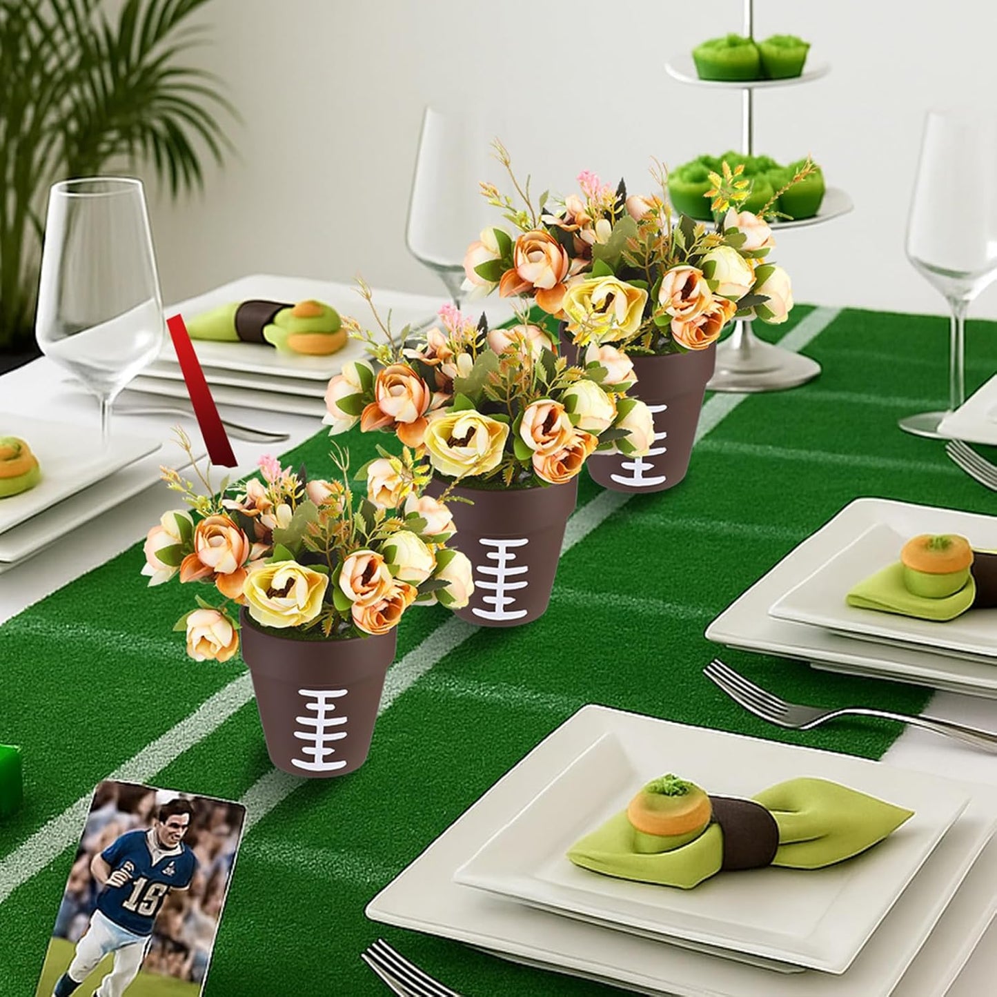 9 Pcs Football Table Centerpiece Football Vases Decor 4 Inch Rugby Flower Vases Planter Pot Rugby Terracotta Clay Pots for Sport Birthday Home Party Supplies