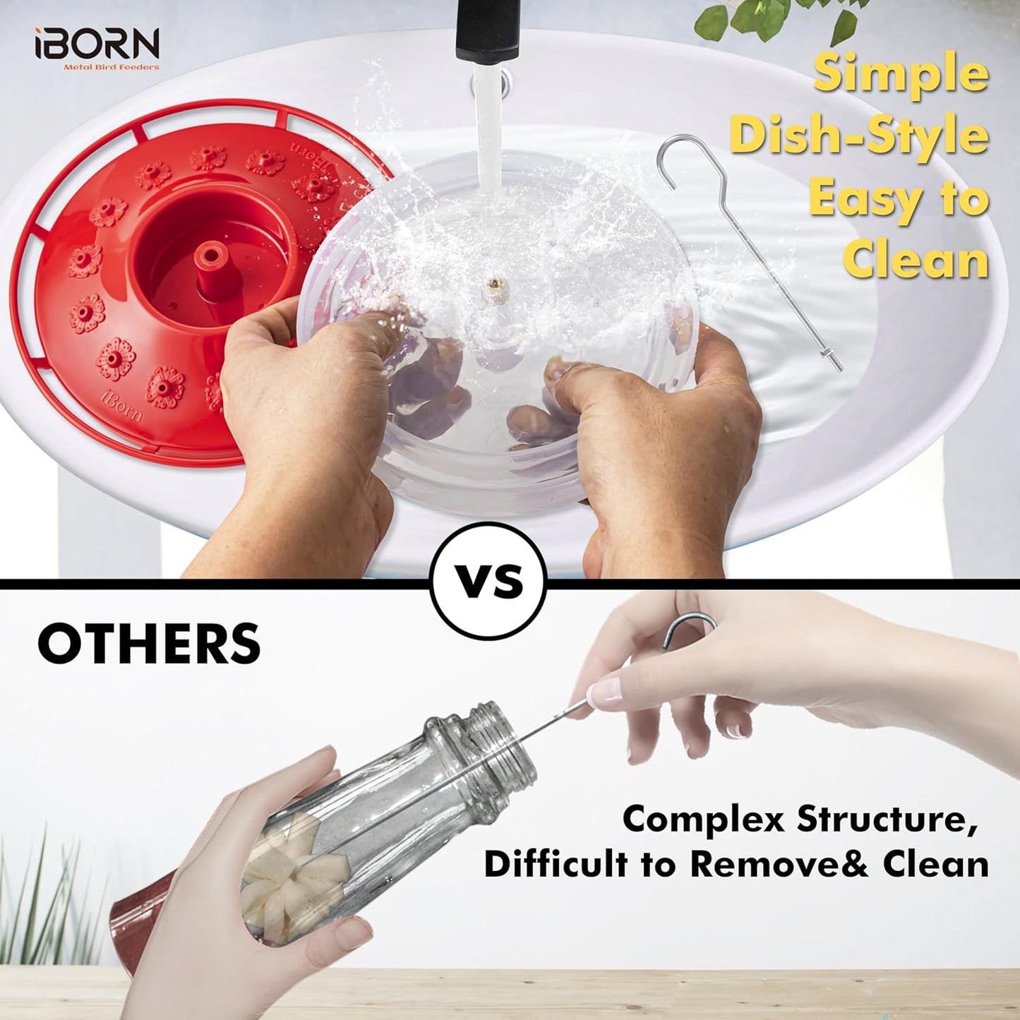 iBorn Hummingbird Feeders for Outdoors Hanging,Bee Proof Hummingbird F