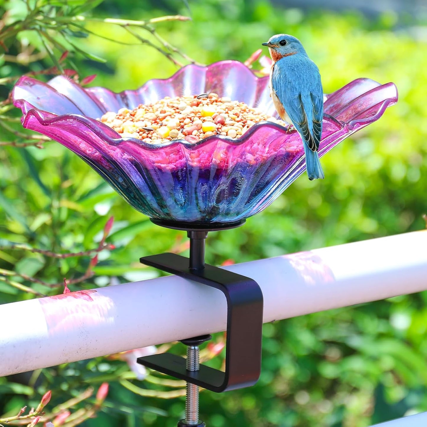 MUMTOP Deck Mounted Bird Baths for Outdoors, Glass Bird Baths Bowl wit