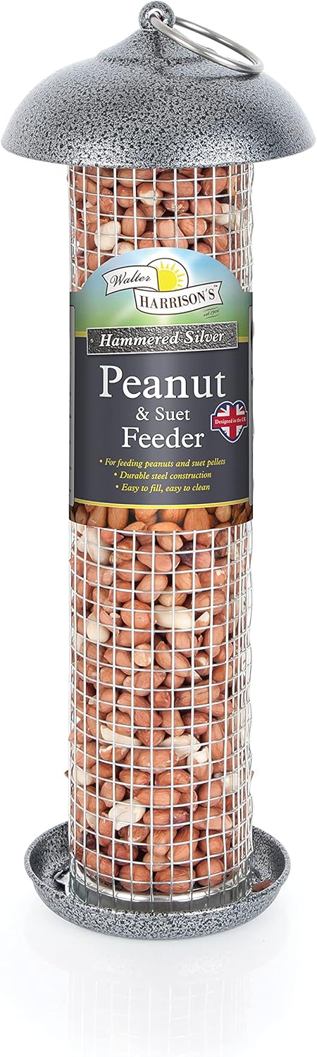Walter Harrison's Hammered Silver Wild Bird Hanging Peanut and Suet Feeder - 30 cm