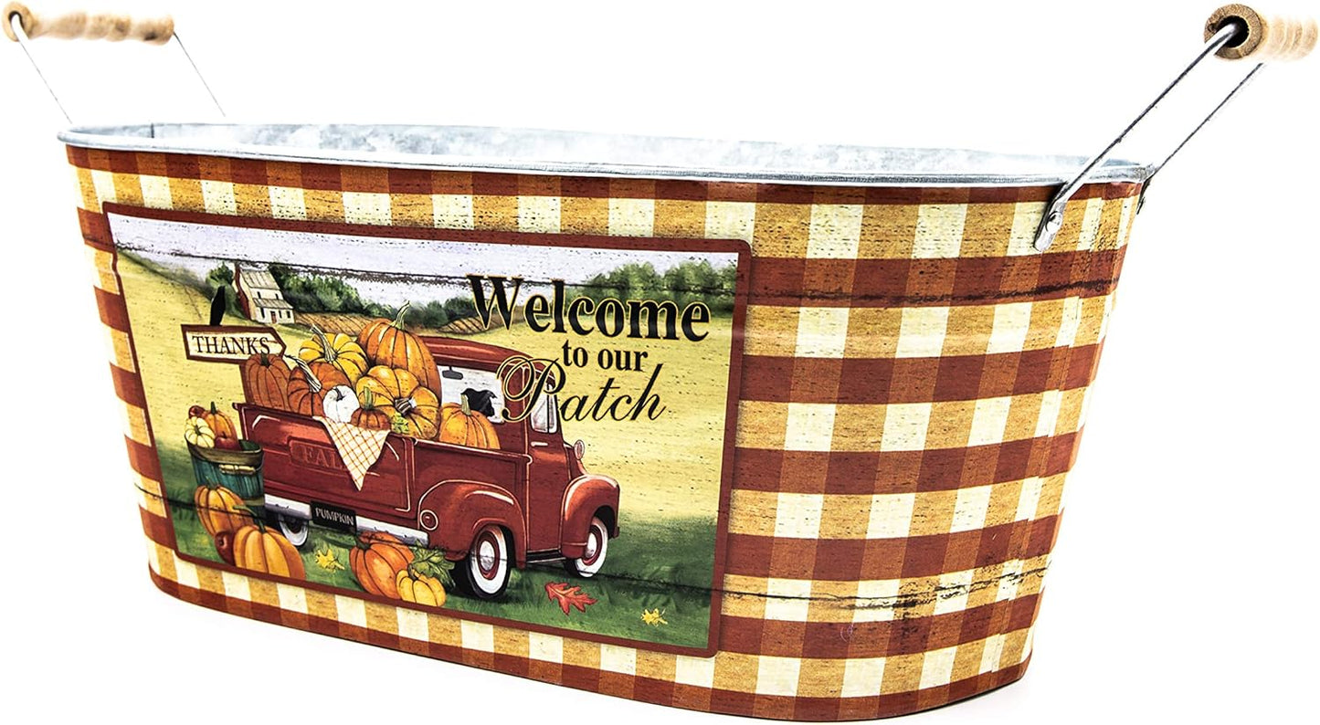 Hill’s Parks Oval Bountiful Metal Pumpkin Pot “ Welcome to Our Patch”-