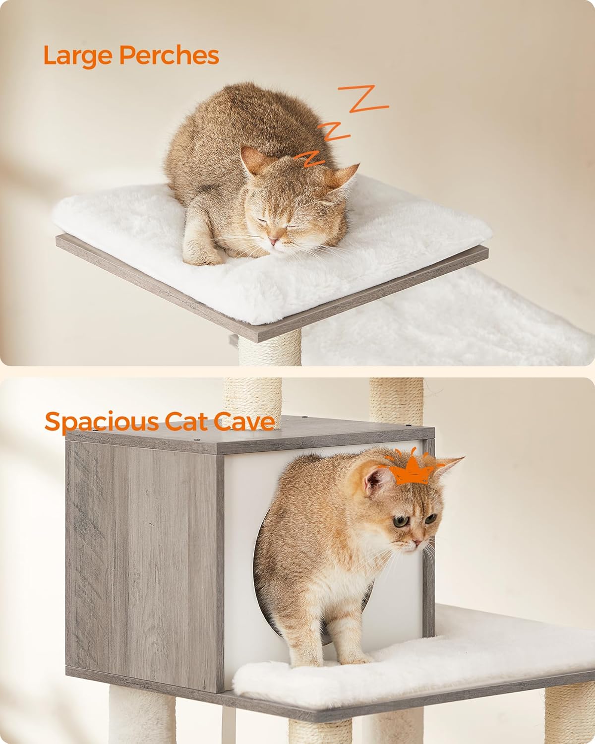 Feandrea Cat Tree, 56.3-Inch Modern Cat Tower, Multi-Level Plush Condo