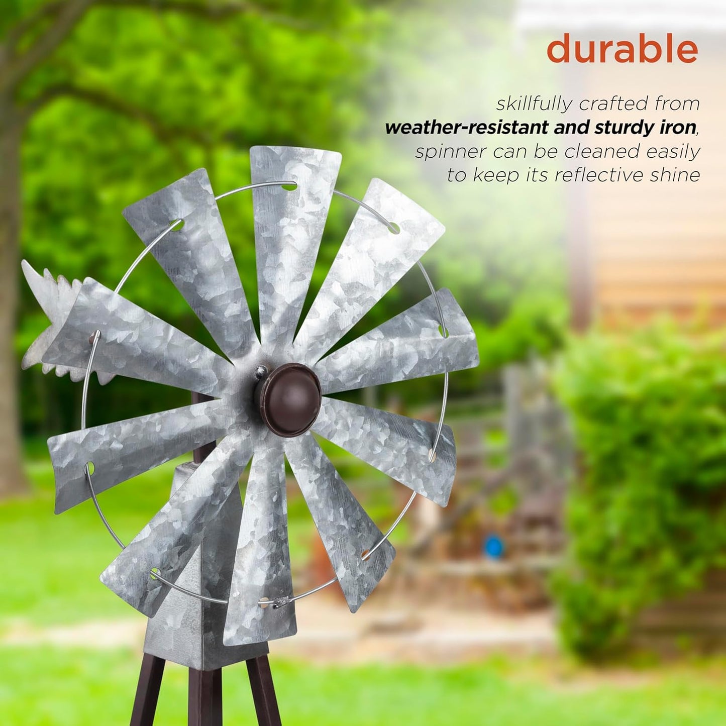 Alpine Corporation 24" Tall Outdoor Metal Wind Spinners, Kinetic Rustic Garden Decor, Bronze and Silver