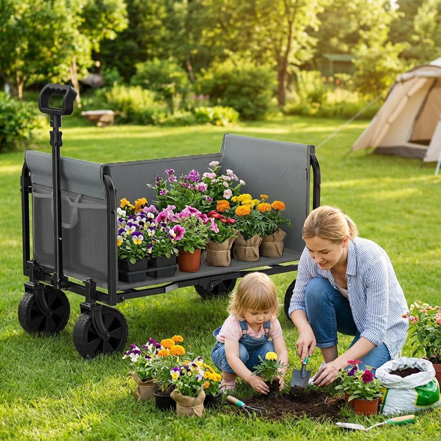 Portable Collapsible Wagon Cart, Foldable Cart with Removable Side, Ut