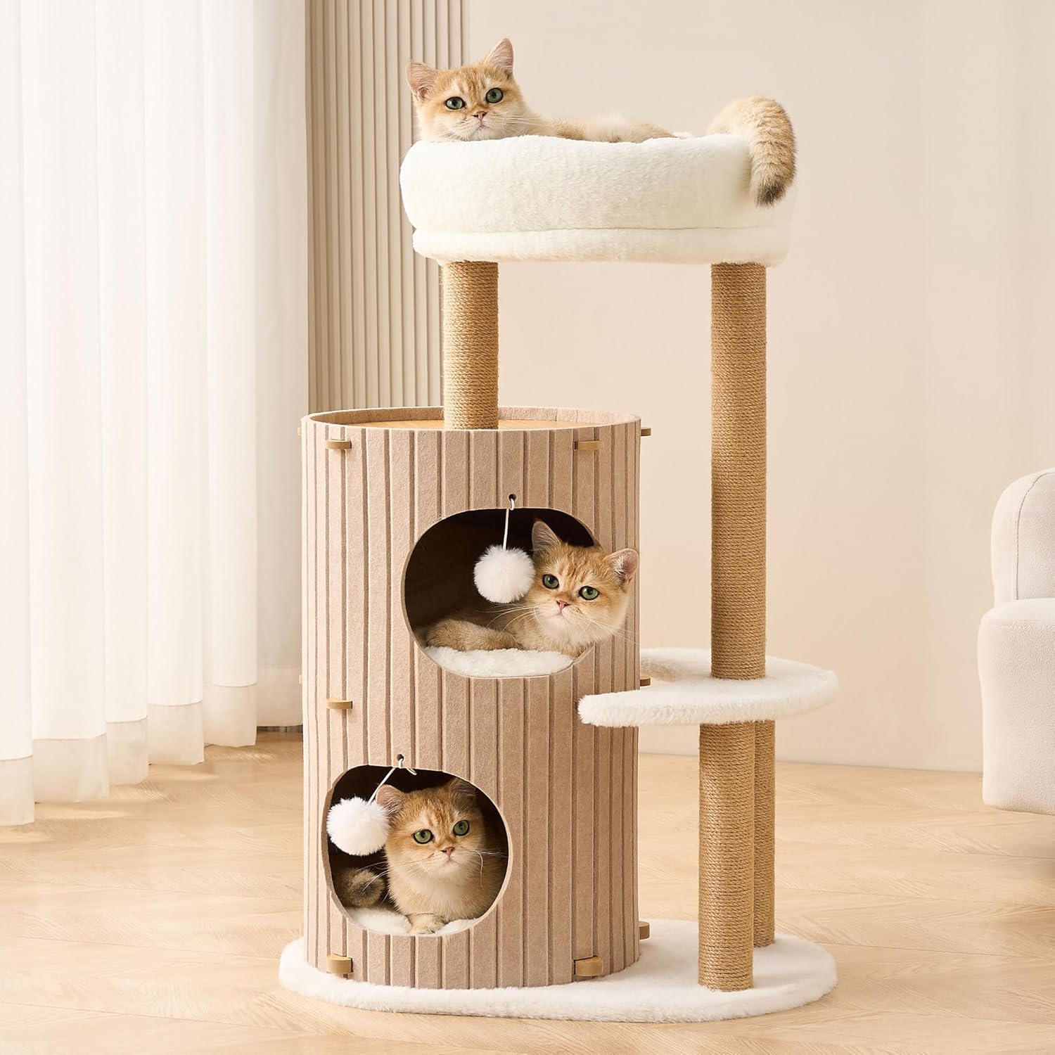Modern Cat Tree for Indoor Cats Large Adult, 36in H Cat Tree Tower wit