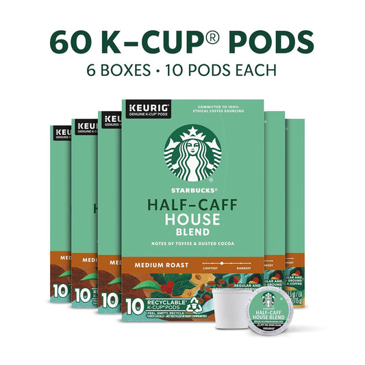 Starbucks K-Cup Coffee Pods, Medium Roast Hot or Iced Coffee, Half-Caf