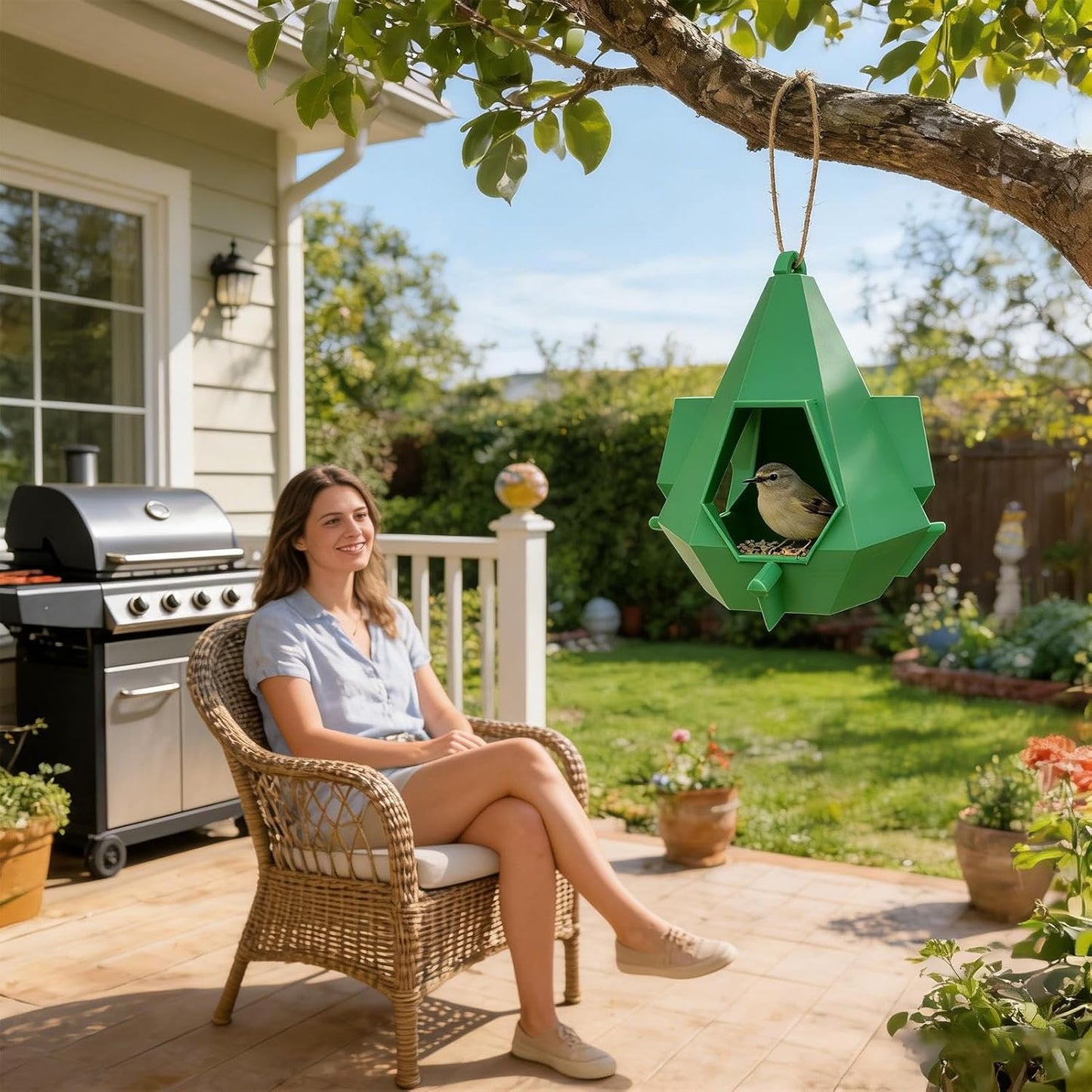 Bird Feeder - Decorative Hangable Nest Shelter, Hummingbird Feeder for Yard Viewing, Garden Avian Sanctuary, Shatterproof ABS with Wide-Mouth Port, Wildlife Observation Station for Feeding