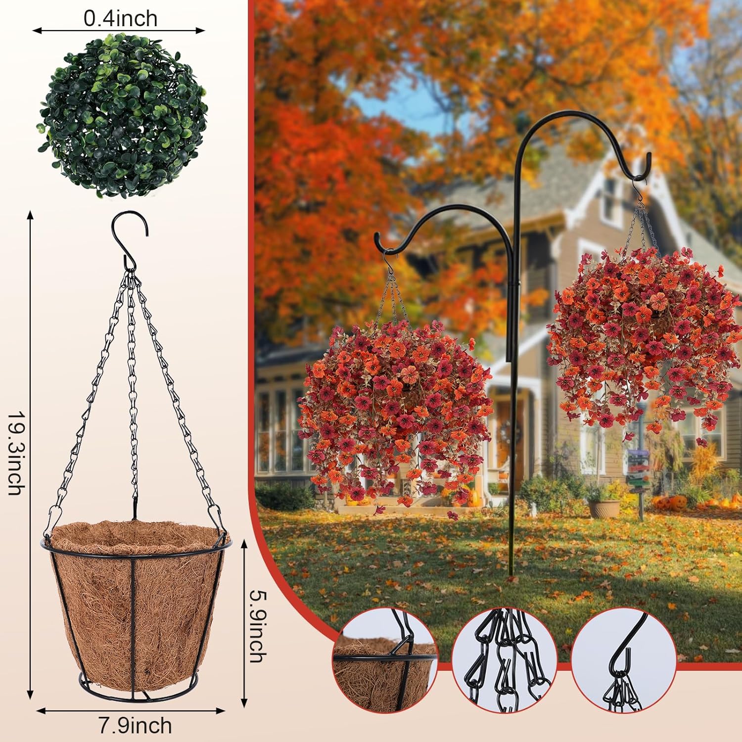 Geegoods Artificial Flowers for Outdoors, 2 Set Faux Hanging Mums Bask