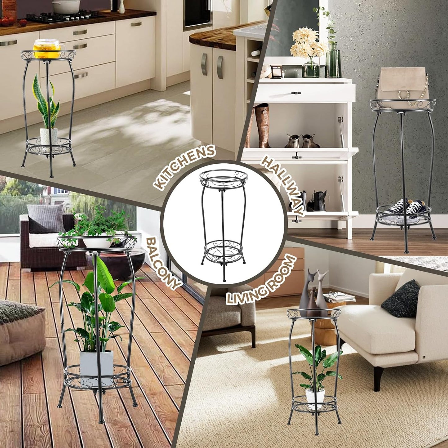 Plant Stand Indoor Outdoor，Tall Black Metal Rustproof Stable Plant Sta