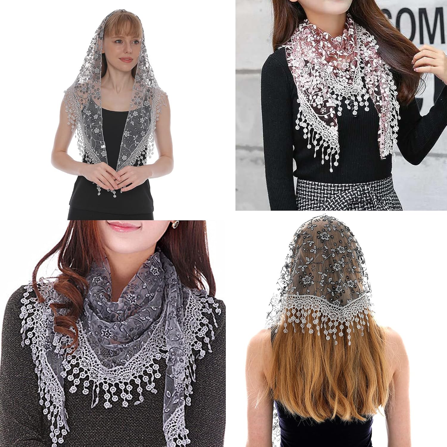 YOUR SMILE Lightweight Soft Leaf Lace Fringes Triangular Floral Fashio