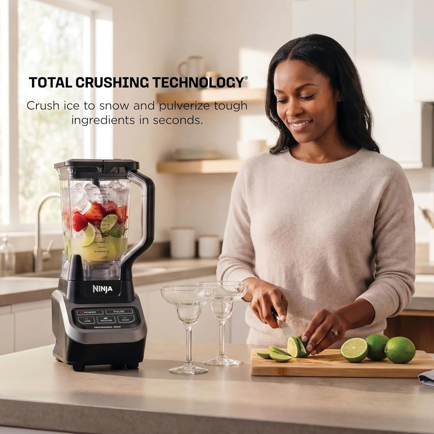 Ninja Professional Blender 1000W, Total Crushing Technology- Smoothies, Ice Crushing & Frozen Fruit, Full-Size Countertop Blender, 72-oz. Pitcher, Black & Grey, BL610