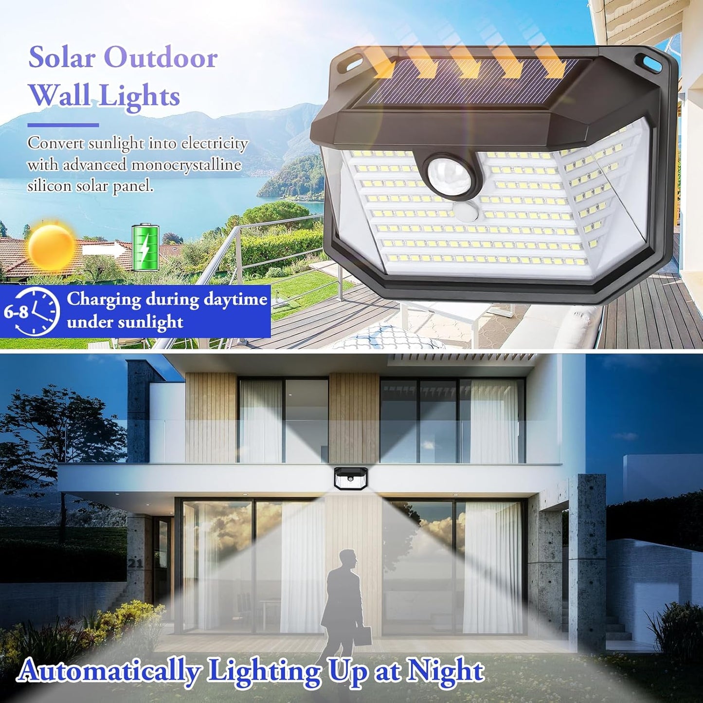 Solar Outdoor Lights, 2-Pack Super Bright 178 LEDs Motion Sensor Wall 