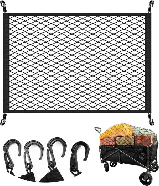 Cargo Net for Garden Wagon, Beach Cart Elastic Heavy Duty Cover Nets with ABS Hook for Folding Wagon, Trolley Cart, Accessories 31.6 X 21.5 inches