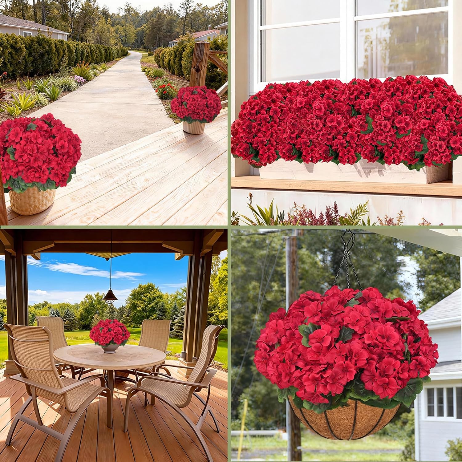 8 Pcs Artificial Geraniums Flowers for Outdoor Spring Summer Decor, UV