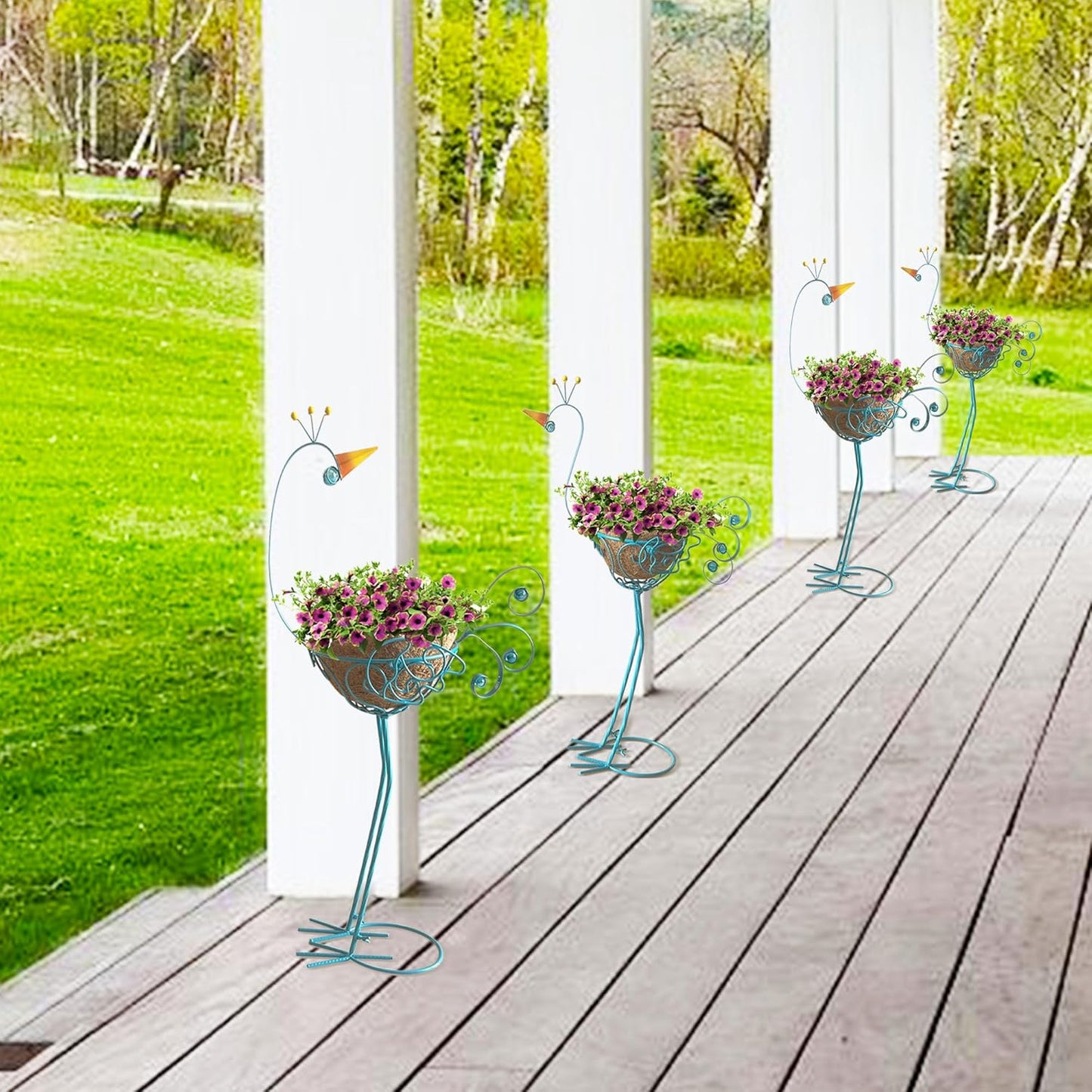 J-Fly Peacock Metal Plant Stand 2 Sets Flower Pots Holders, Planters f