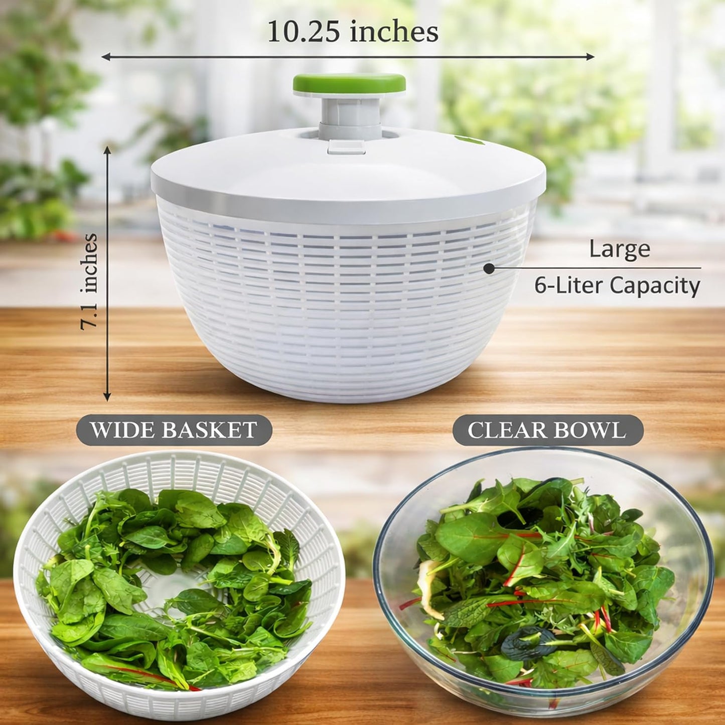 Brieftons 6.2-Quart Large Salad Spinner: Vegetable Washer Dryer Draine