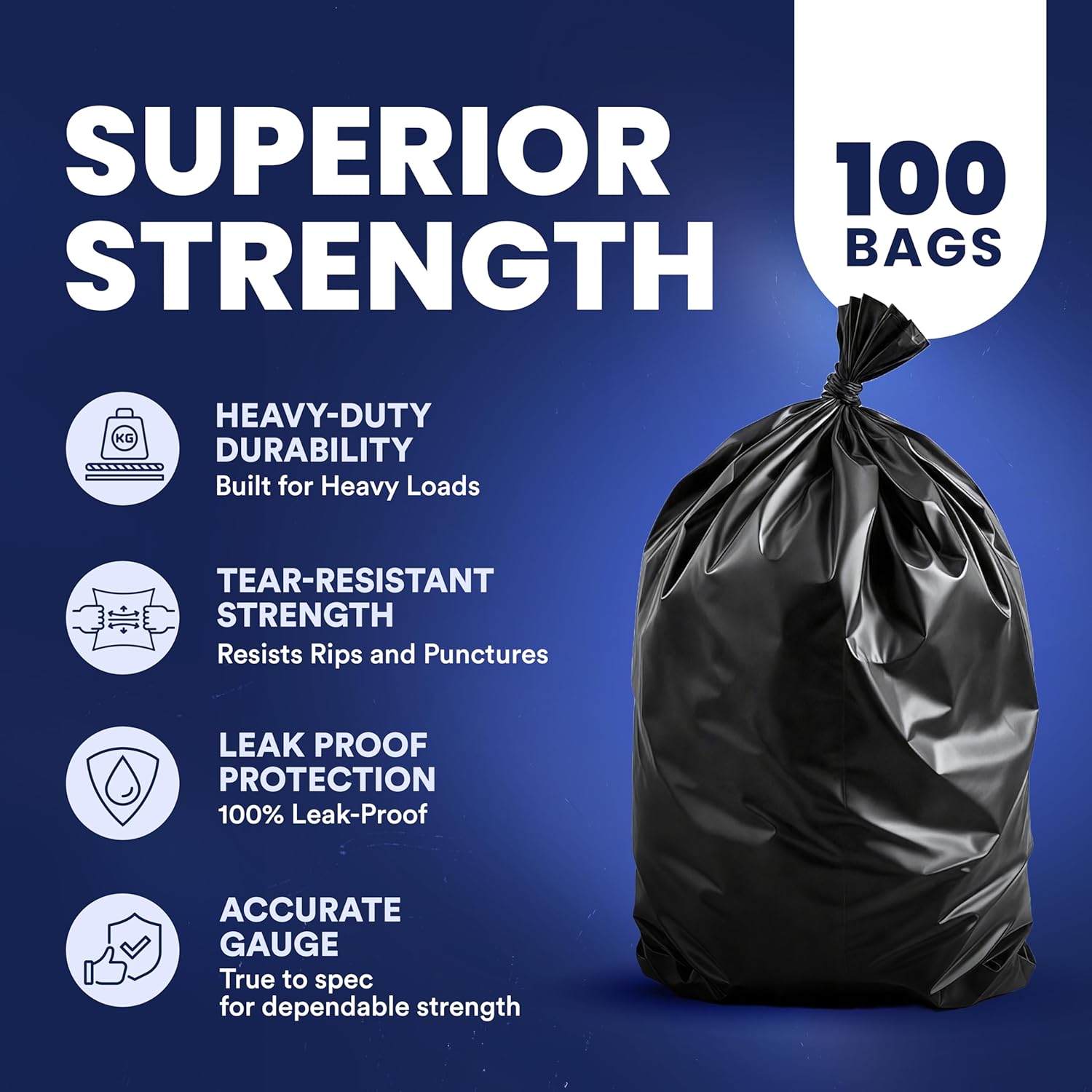Plasticplace 55-60 Gallon Trash Bags, 1.2 Mil Heavy Duty Contractor Ga