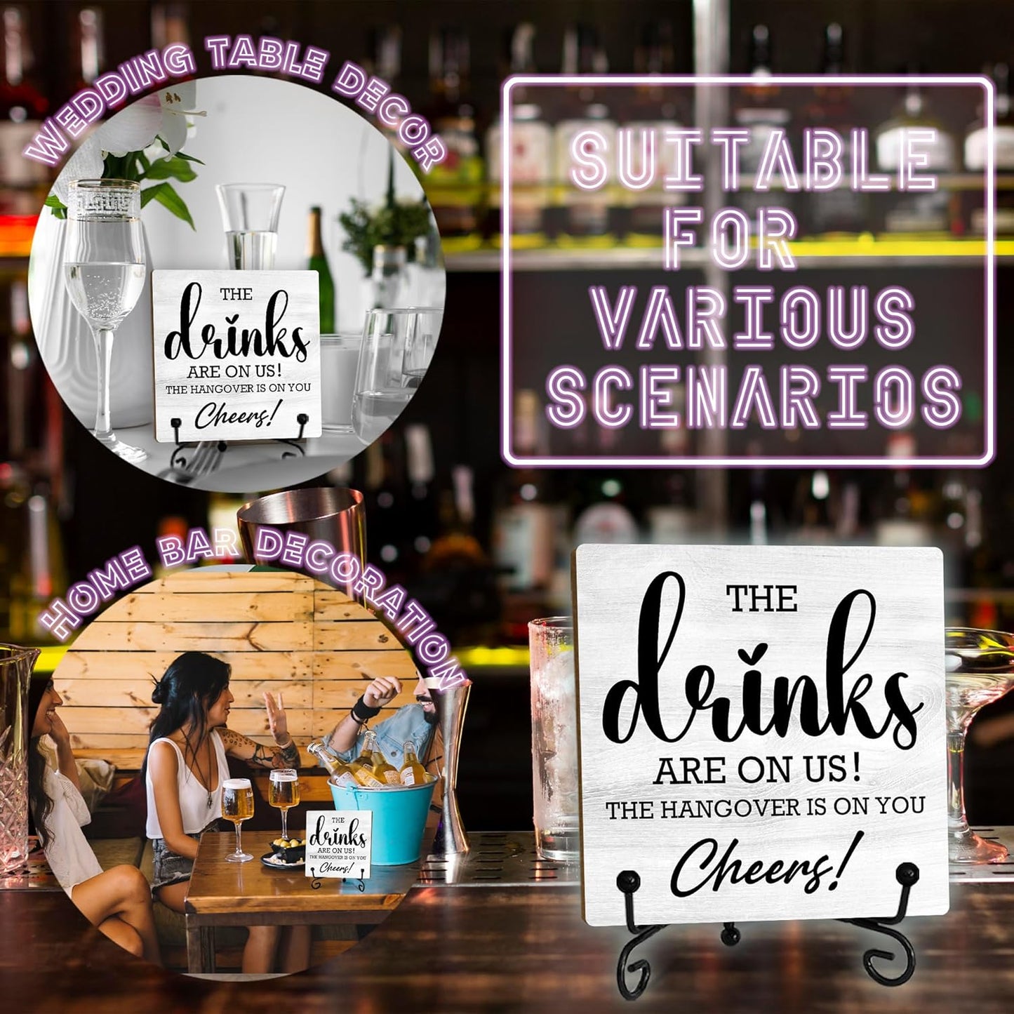 5“ Bar Decor, The Drinks Are On Us! Cheers! Desk Table Decoration, Woo