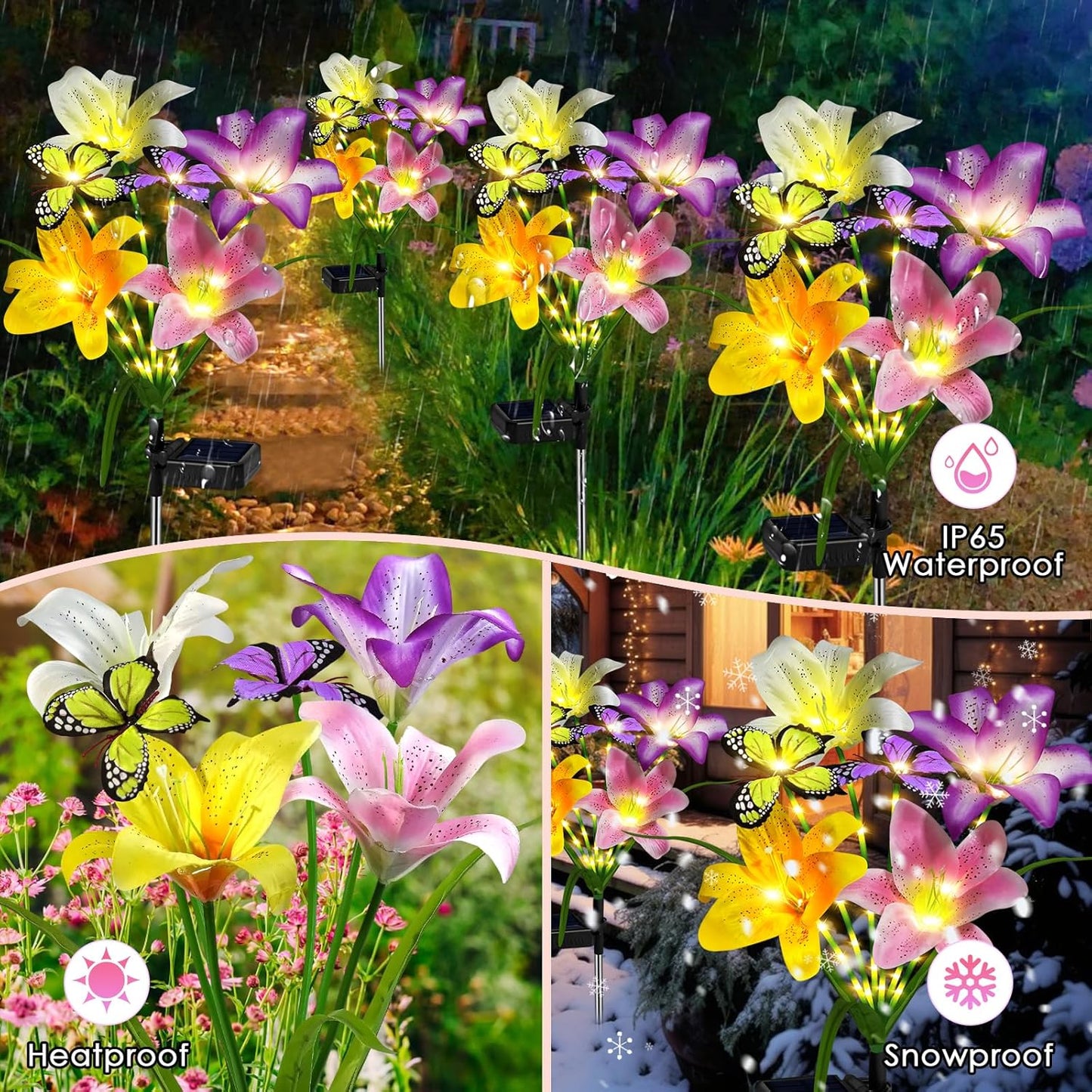 Solar Garden Lights Outdoor, 4 Pack Flower Lights for Outside, 16 Sola