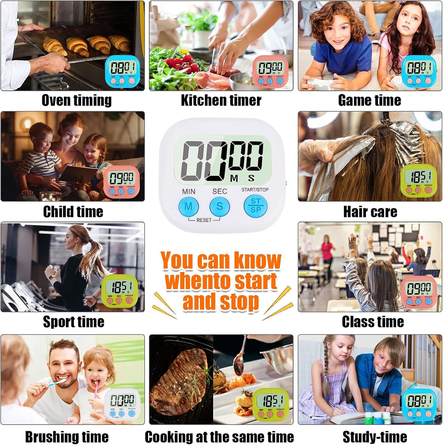 4-Piece Multi-Function Electronic Timer, Learning Management, Suitable for Kitchen, Study, Work, Exercise Training, Outdoor Activities(not Including Battery).