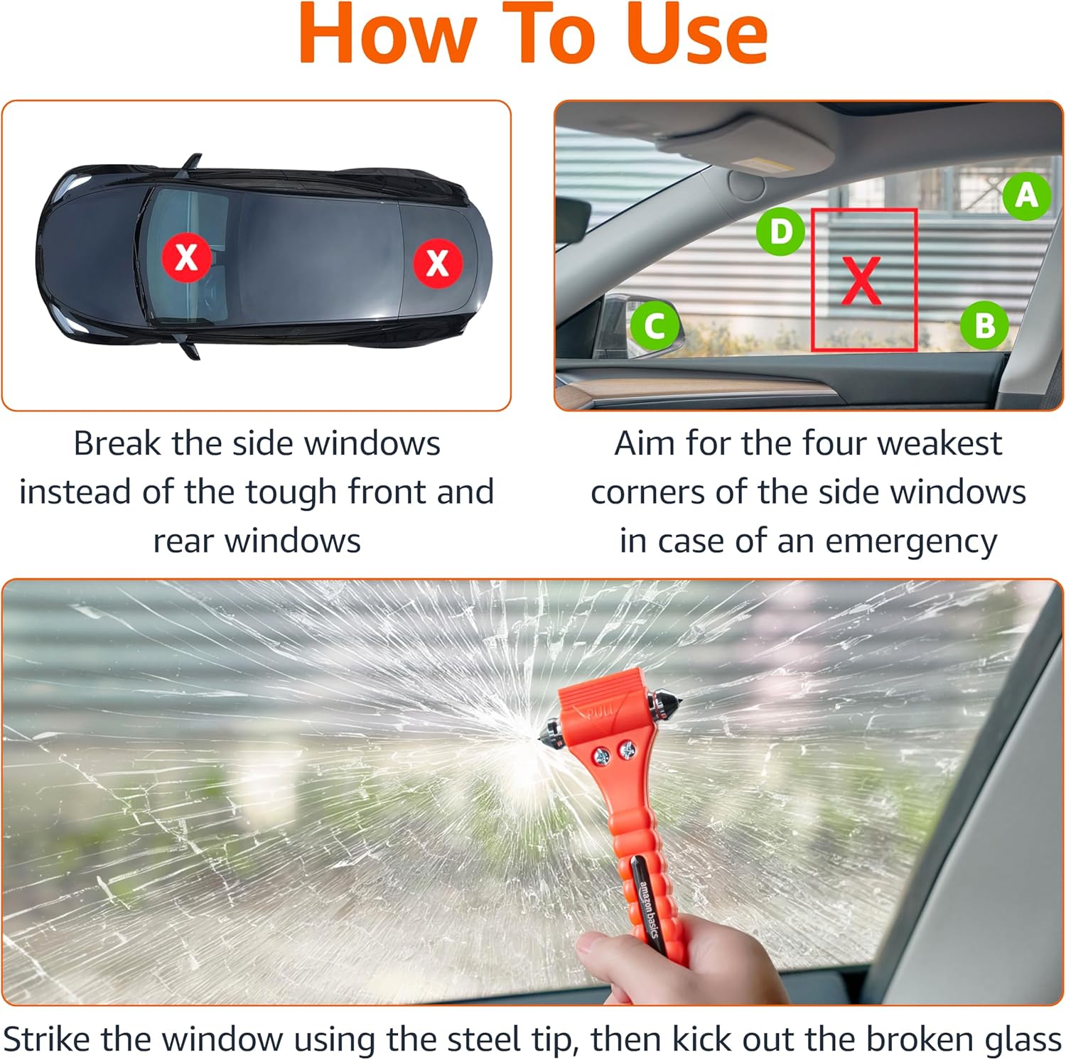 Amazon Basics Emergency Escape Tool, Window Breaker and Seatbelt Cutte