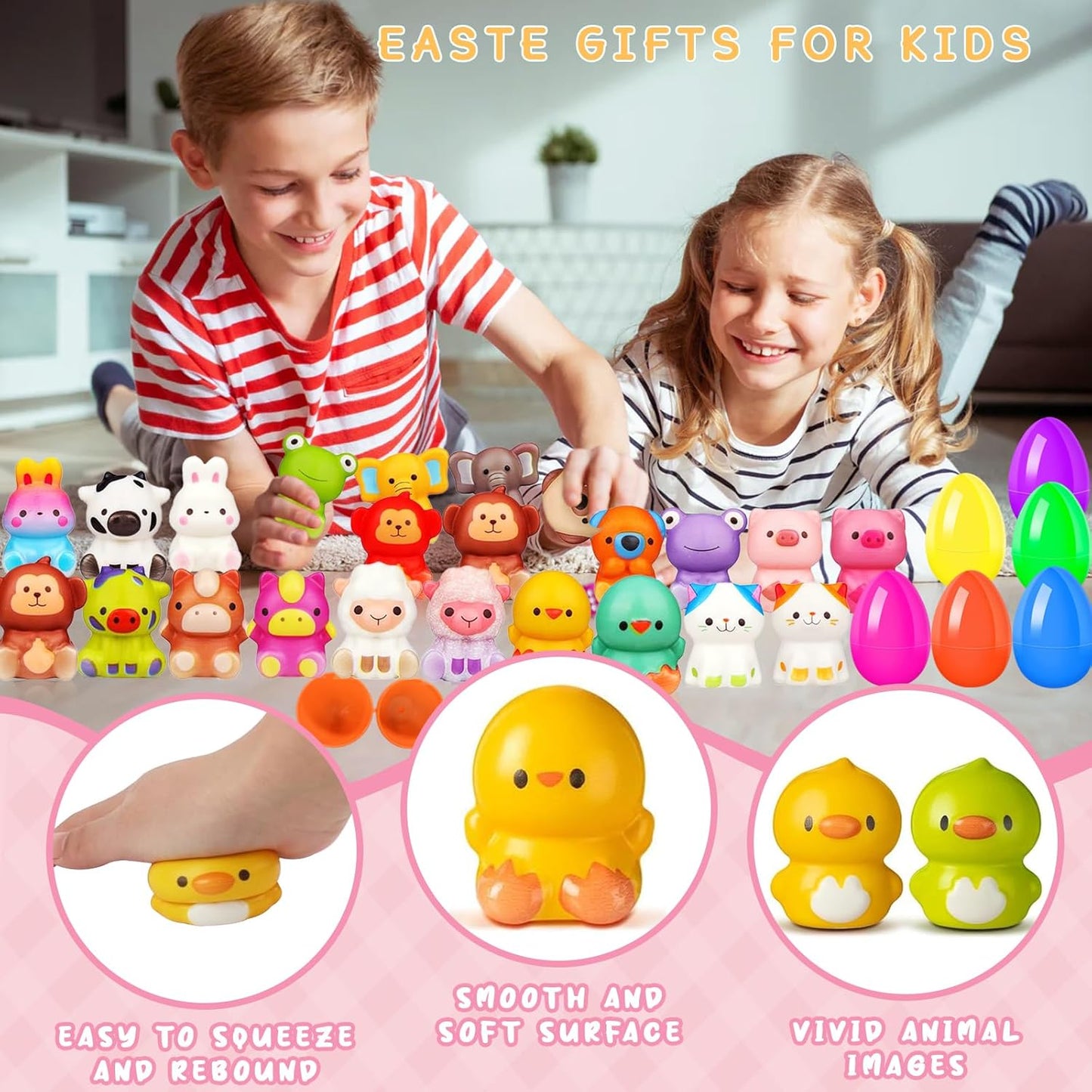 24 Pack Filled Easter Eggs for Kids Prefilled Egg Fillers Squishy Toys
