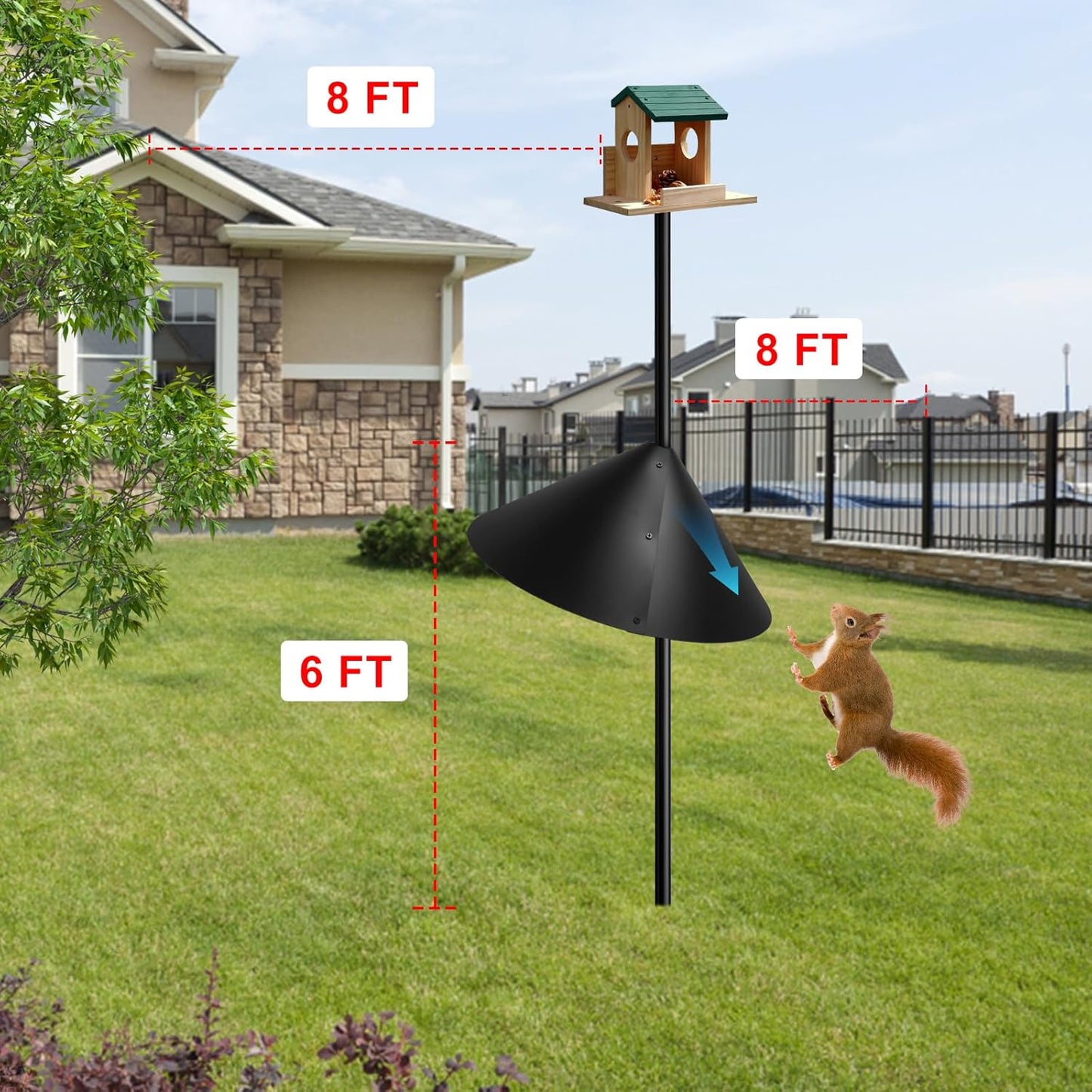 Squirrel Baffle for Bird Feeder Pole, 19-Inch Bird Feeder Squirrel Proof, Baffle Guard, Pole Mount, 2 Pack, Black