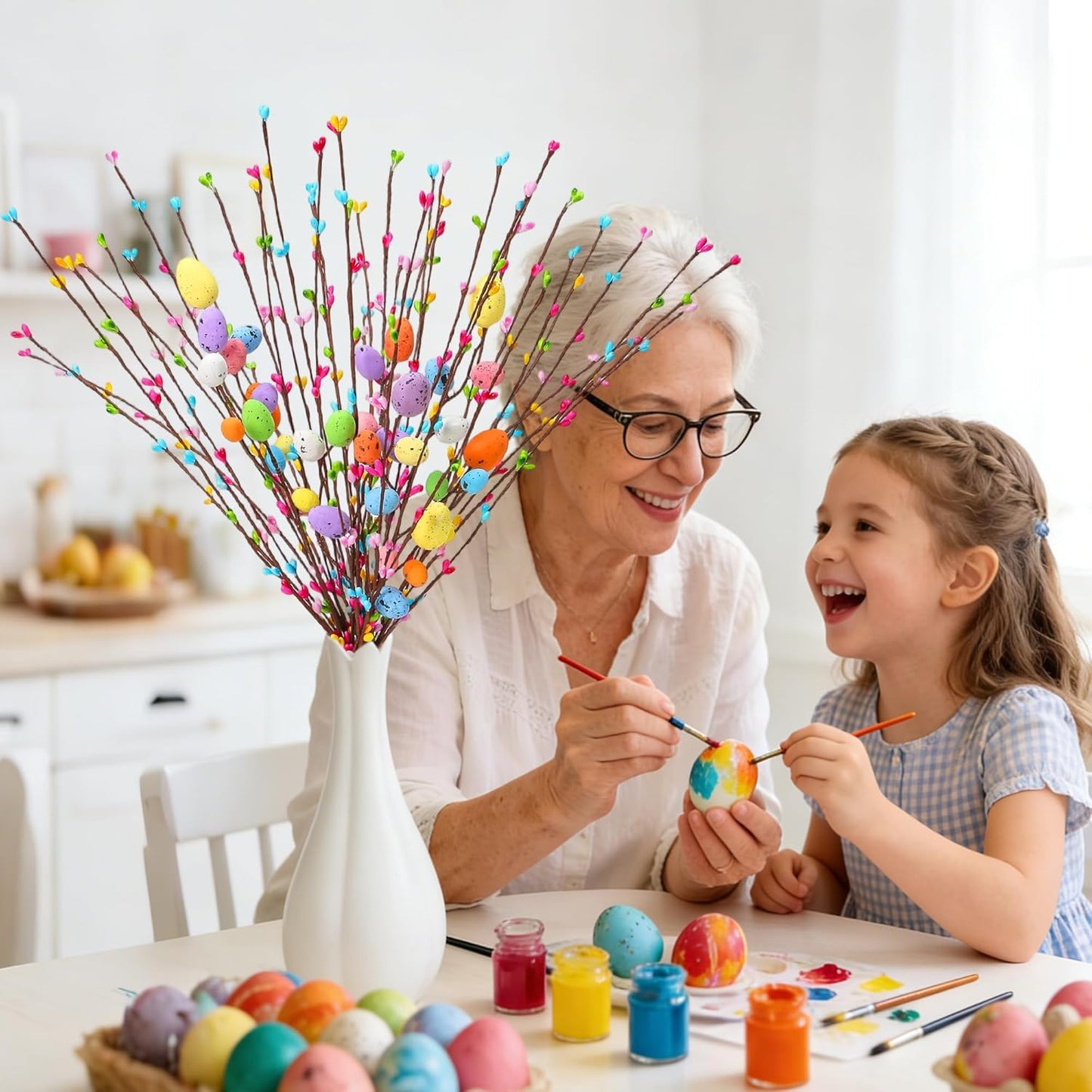 Yunfan 39Pcs Easter Decorations Artificial Easter Spray Vine with Pastel Eggs and Berries Spring Flower Stems Egg Twig Branches for Home Vase Decor Floral Arrangement Centerpiece Wreath Decoration