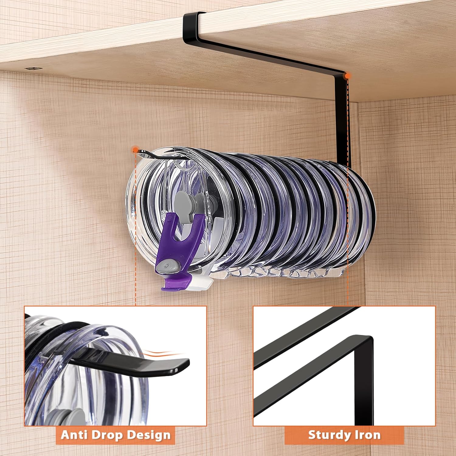 Tumbler Lid Organizer, Horizontal Tumbler Lid Storage Hook Up to 10 Li