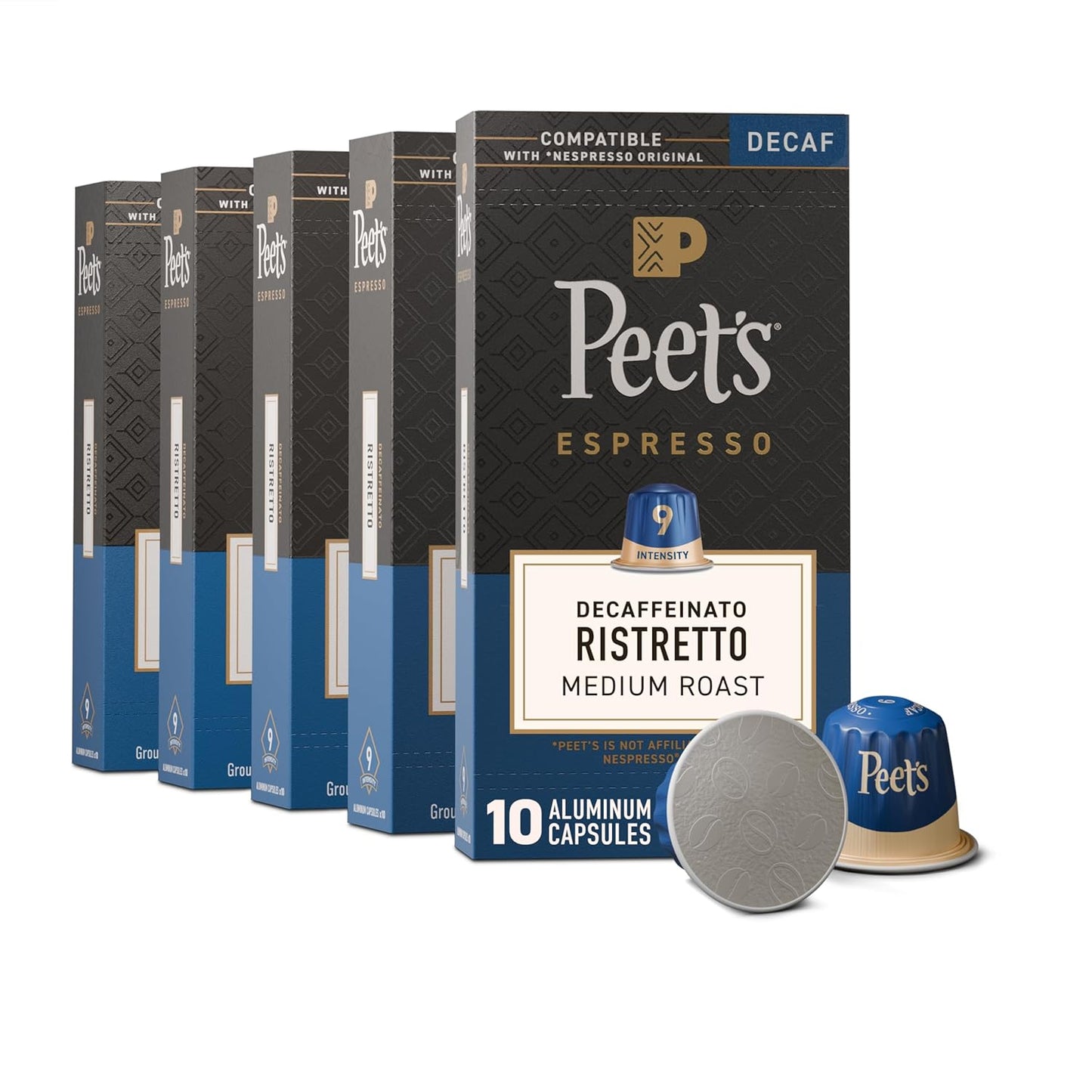 Peet's Coffee, Medium Roast Decaf Espresso Capsules, Compatible with N