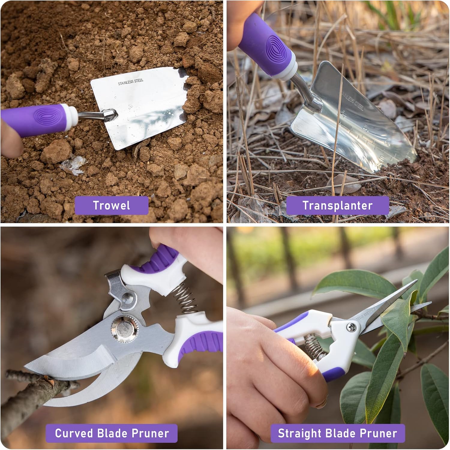 Purple Garden Tool Set Gardening Items for Women - 11PCS Heavy Duty Ga