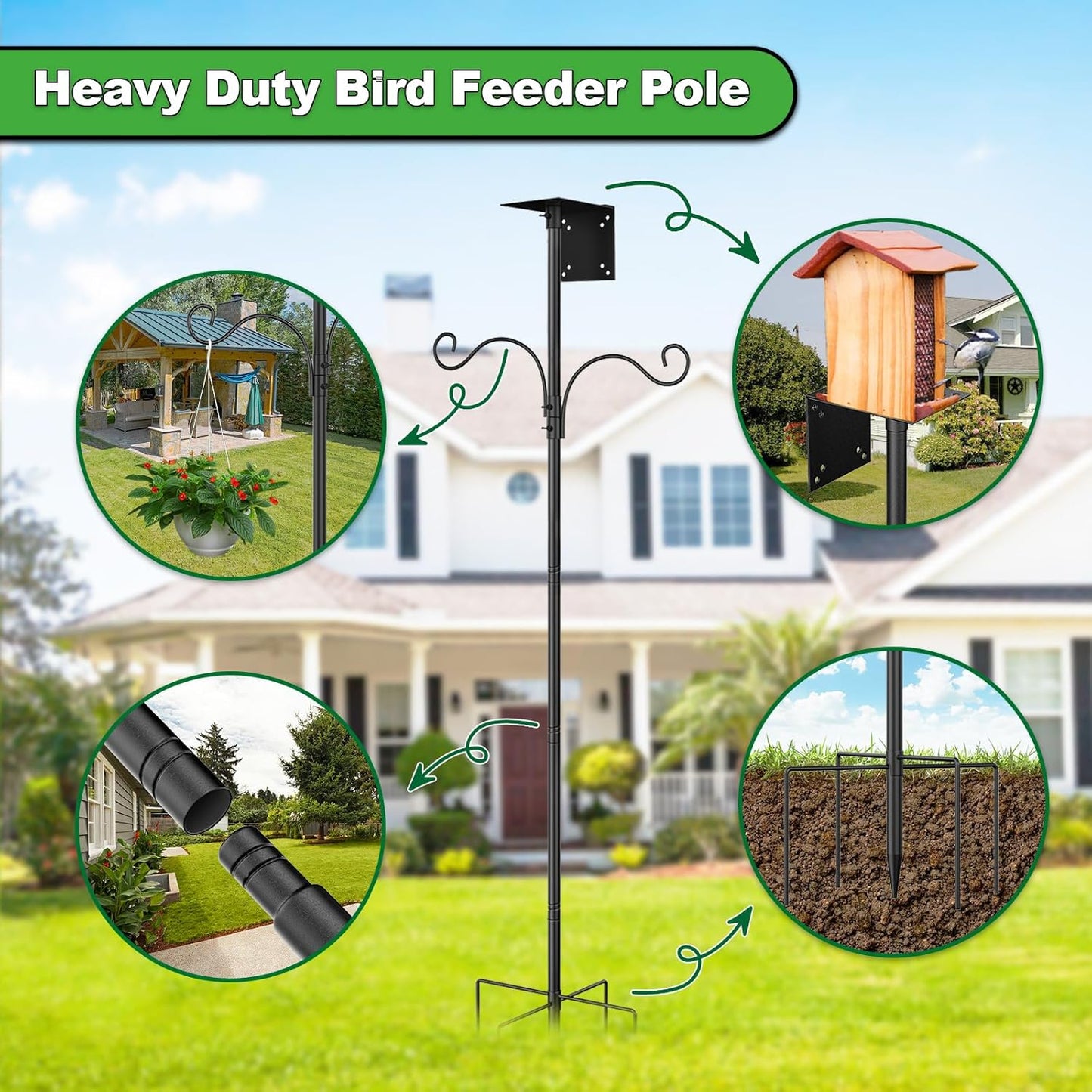 Bird Feeder Pole Kit,94 Inch Bluebird House Pole for Garden Backyard Patio Outdoors Heavy Duty,Adjustable Bird Feeder Stand,Metal Mounting Kit with Shepherd's Hook