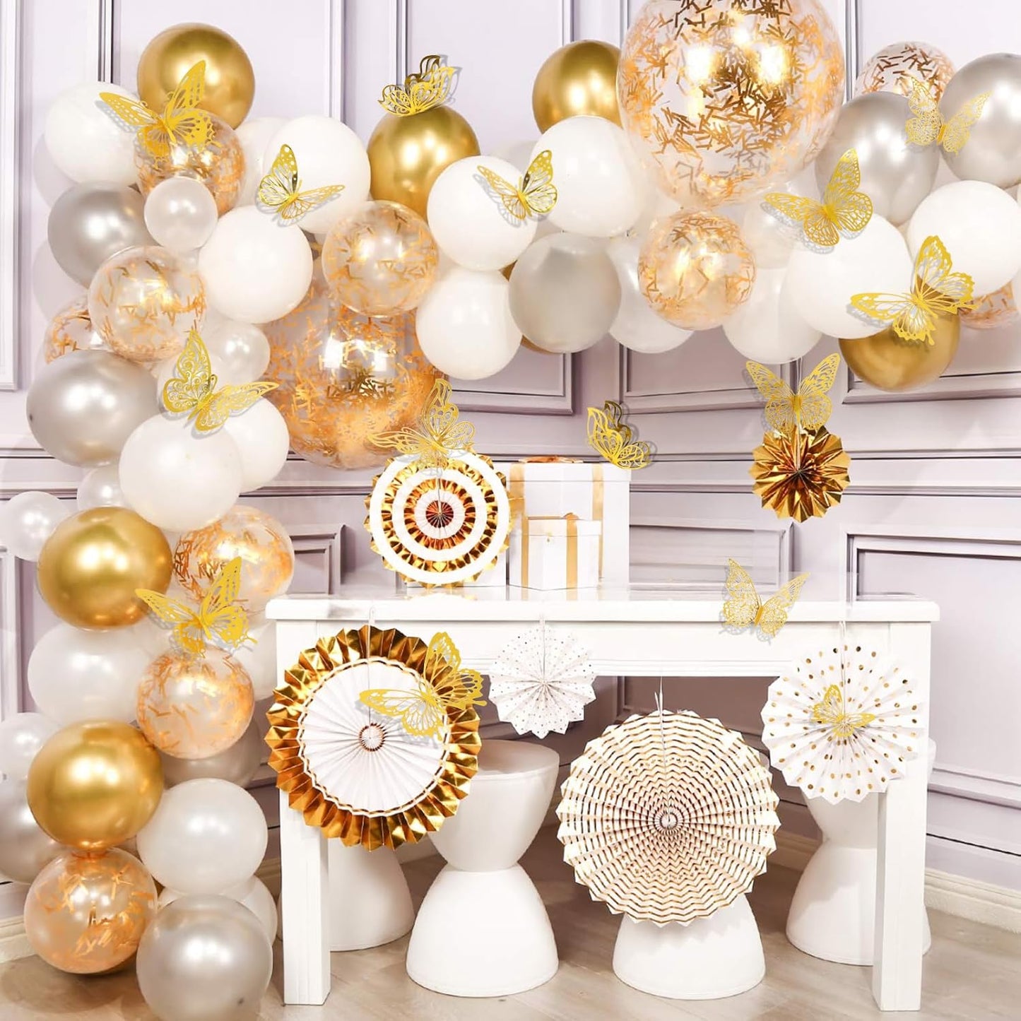 84PCS 3D Butterfly Decorations, 3 Sizes 7 Styles Butterfly Wall Decor Gold Butterflies Decorations for Cake, Butterflies Party, Birthday, Wall