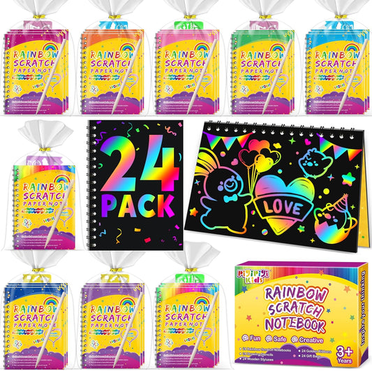 Party Favors for Kids 4-8-12: 24 Pack Scratch Rainbow Art Crafts Noteb