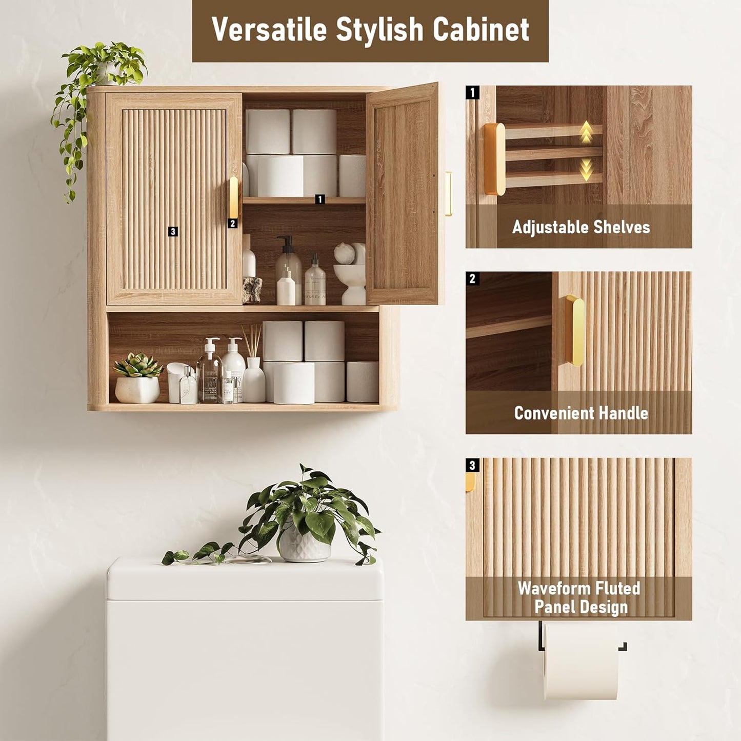 Bathroom Wall Storage Cabinet, Medicine Cabinet with Adjustable Wood S