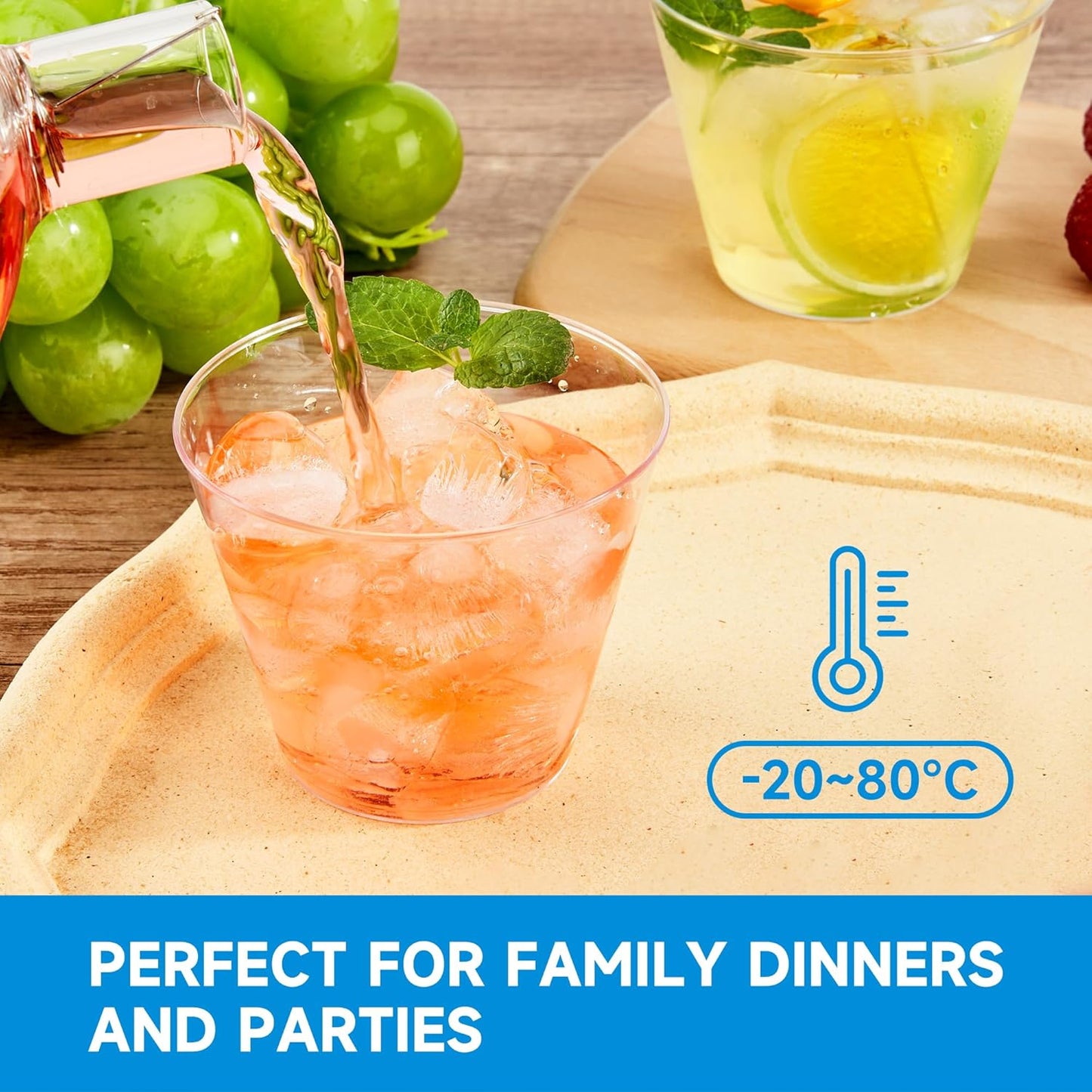 RACETOP 9 oz Clear Plastic Cups 100 packs, Disposable Plastic Party Cups Tumblers, Cocktail Cups, Perfect for Parties, Wedding and Events