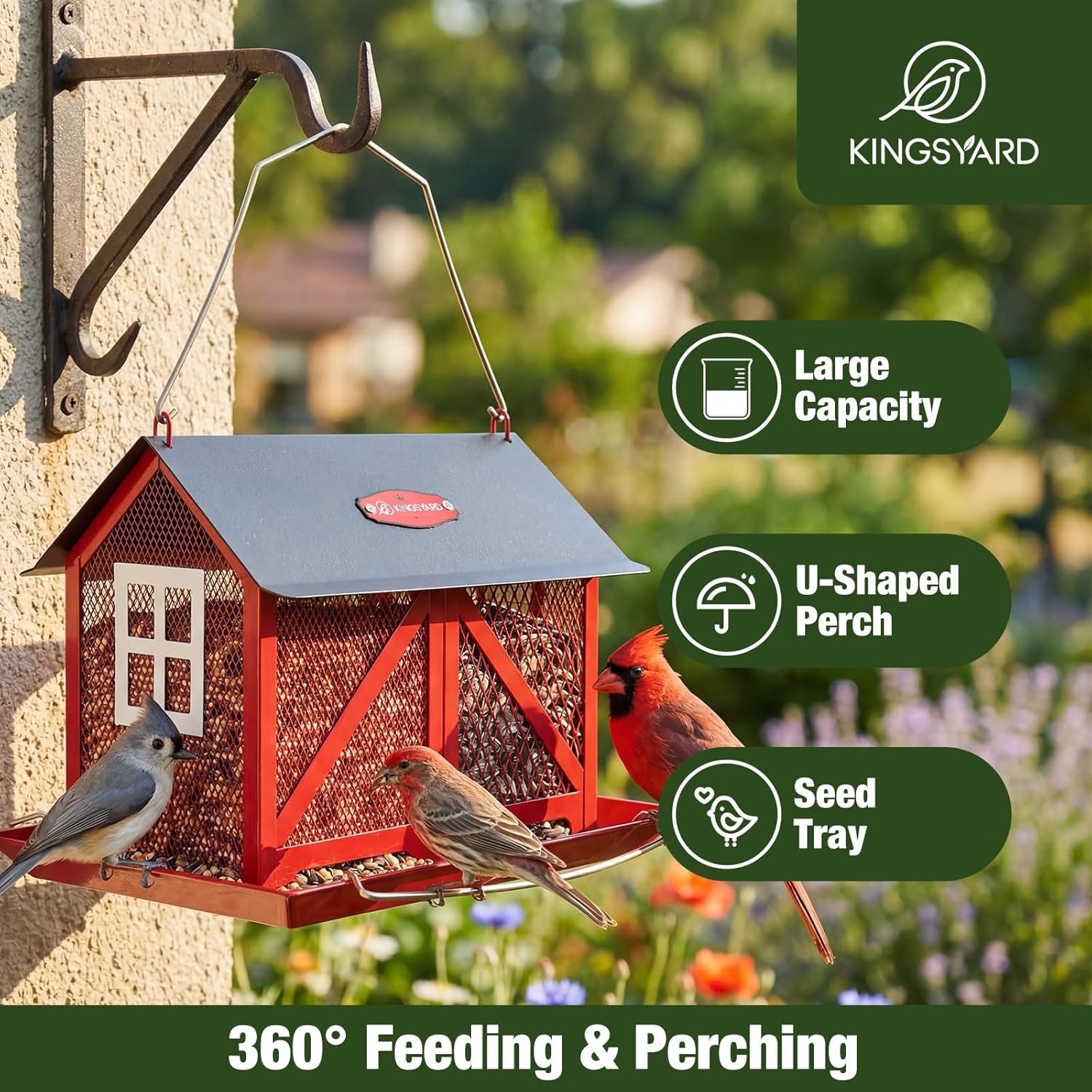 Kingsyard Metal Bird Feeder for Outdoors Hanging, 2-in-1 Wild Bird Fee