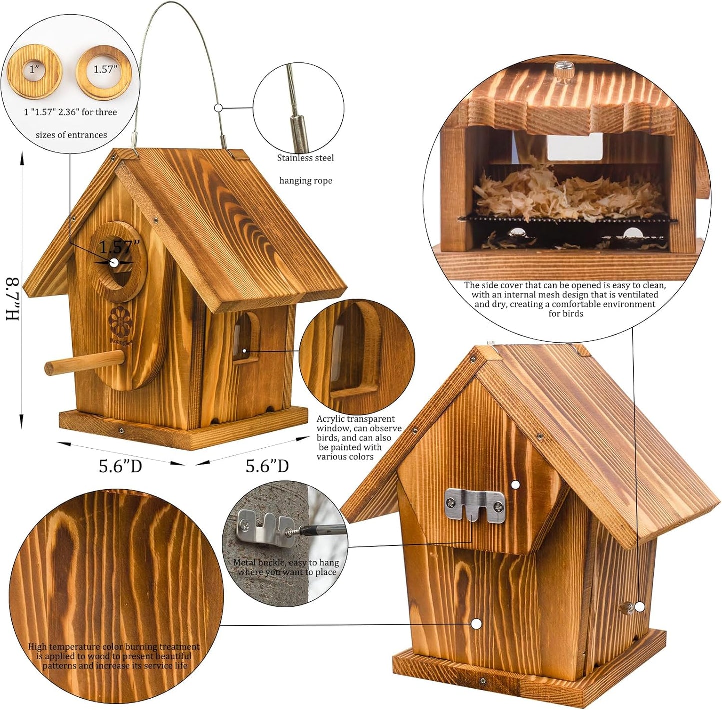 Bird Houses for Outside,DIY Kit for Adults & Kids,Solid Mortise & Tenon Structure,Carbonized for Durability and Aesthetic Appeal,Easy to Clearance,Paint Kit Included