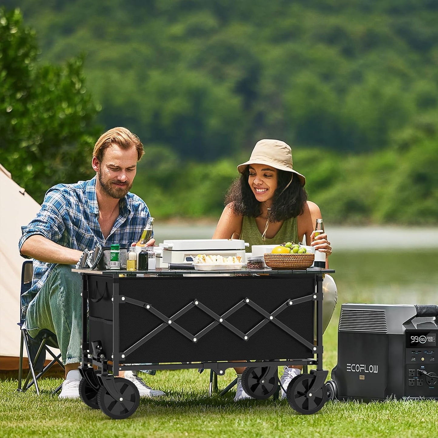 Collapsible Wagon Cart with 360lbs Weight Capacity, Lightweight Portab