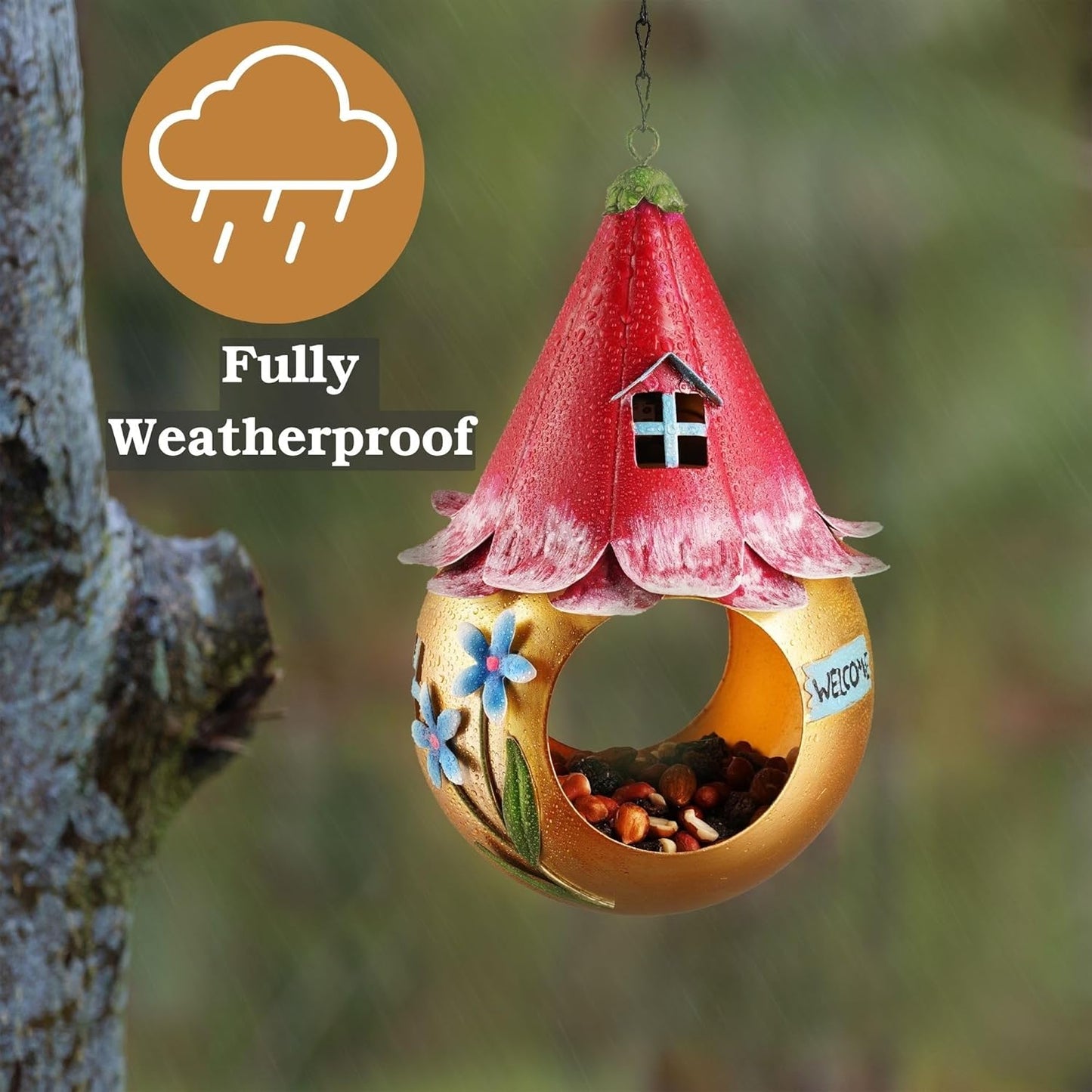 Muldale Solar Bird Feeder - Light Up Hanging Bird Feeders - Cute Fairy