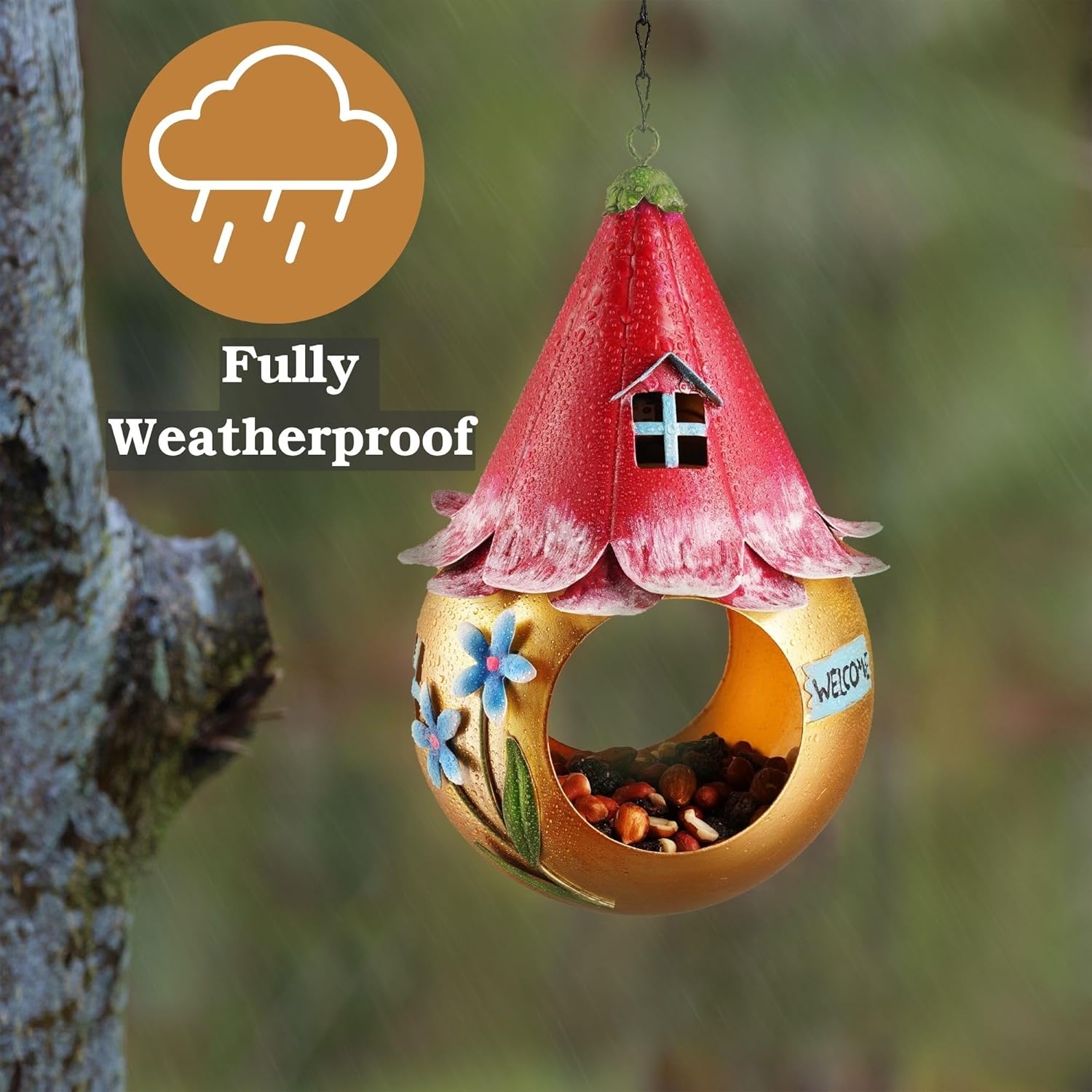 Muldale Solar Bird Feeder - Light Up Hanging Bird Feeders - Cute Fairy