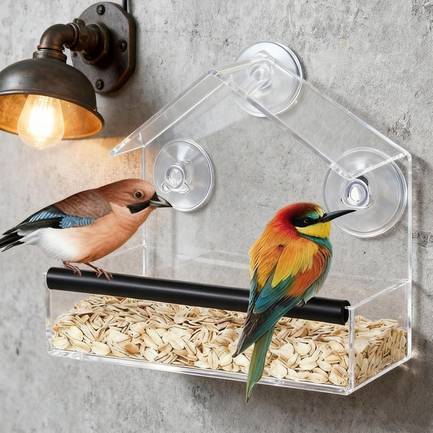 Window Bird Feeder, Clear Acrylic Large Capacity Feeders, Suction Cup Window Bird Feeder for Outdoor Garden Balcony Backyard Patio Yard Feeding Wild Birds Wildlife Observation